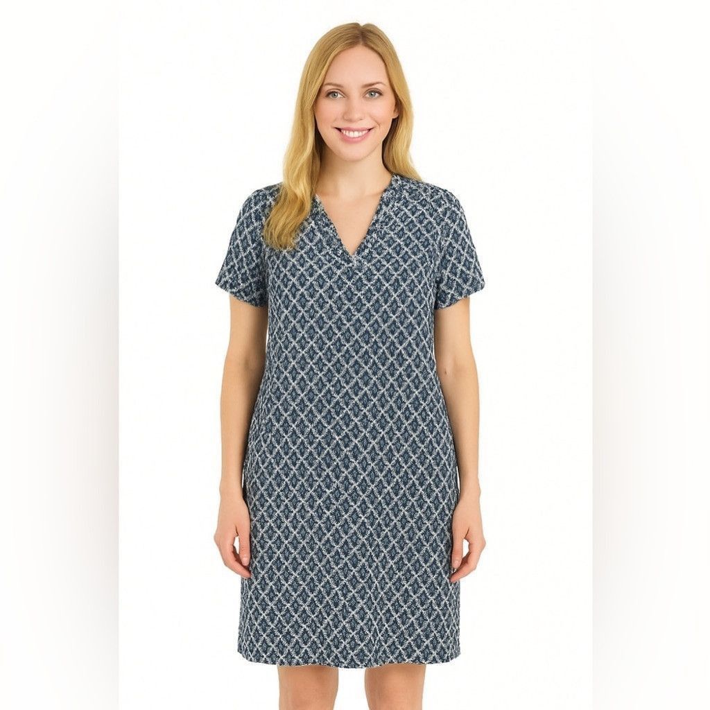 H&M H&M Blue Patterned Midi Dress Size L / US 10 / IT 46 - 1 Thumbnail