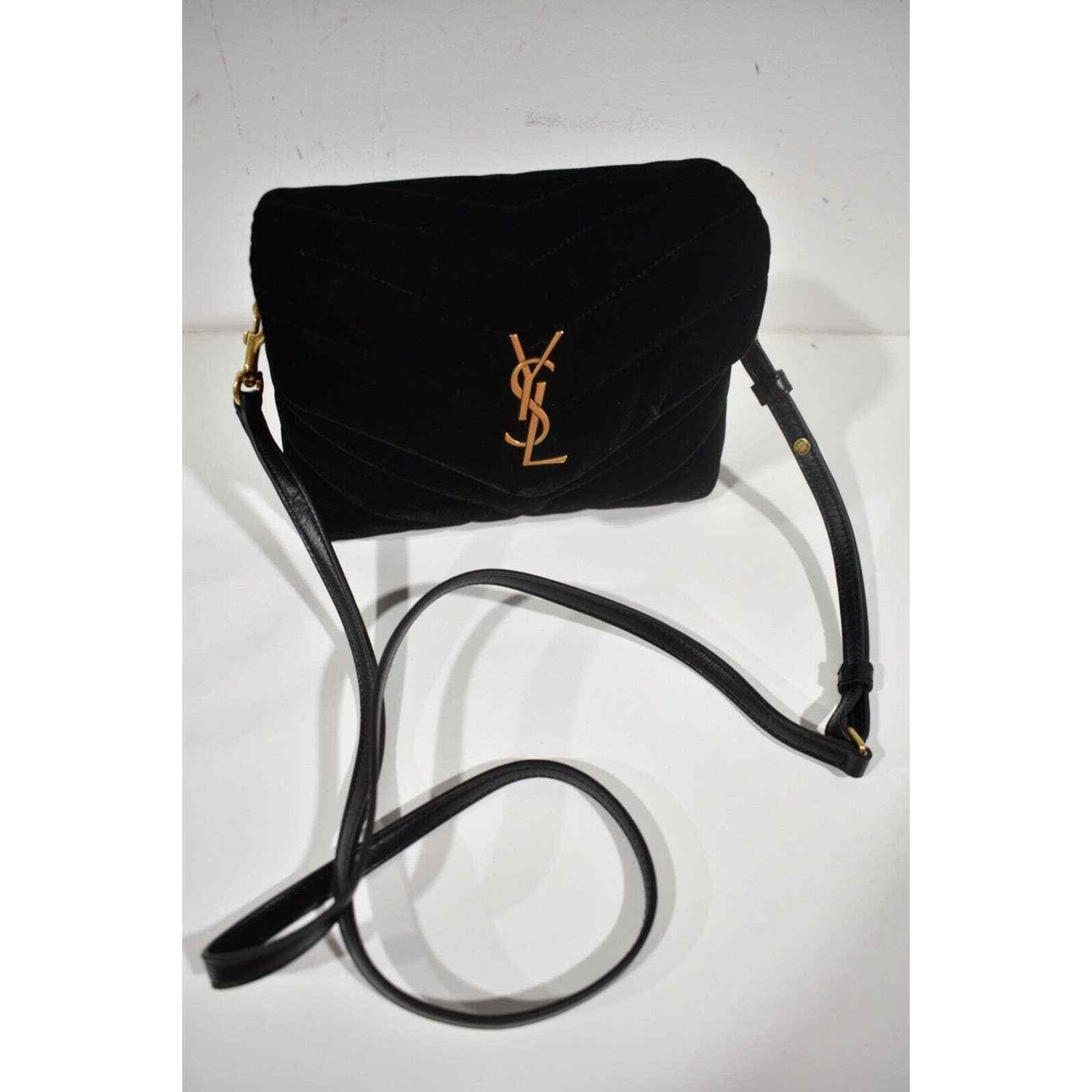Yves Saint Laurent Saint Laurent Quilted Black Velvet Gold Crossbody Bag Size ONE SIZE - 6 Thumbnail