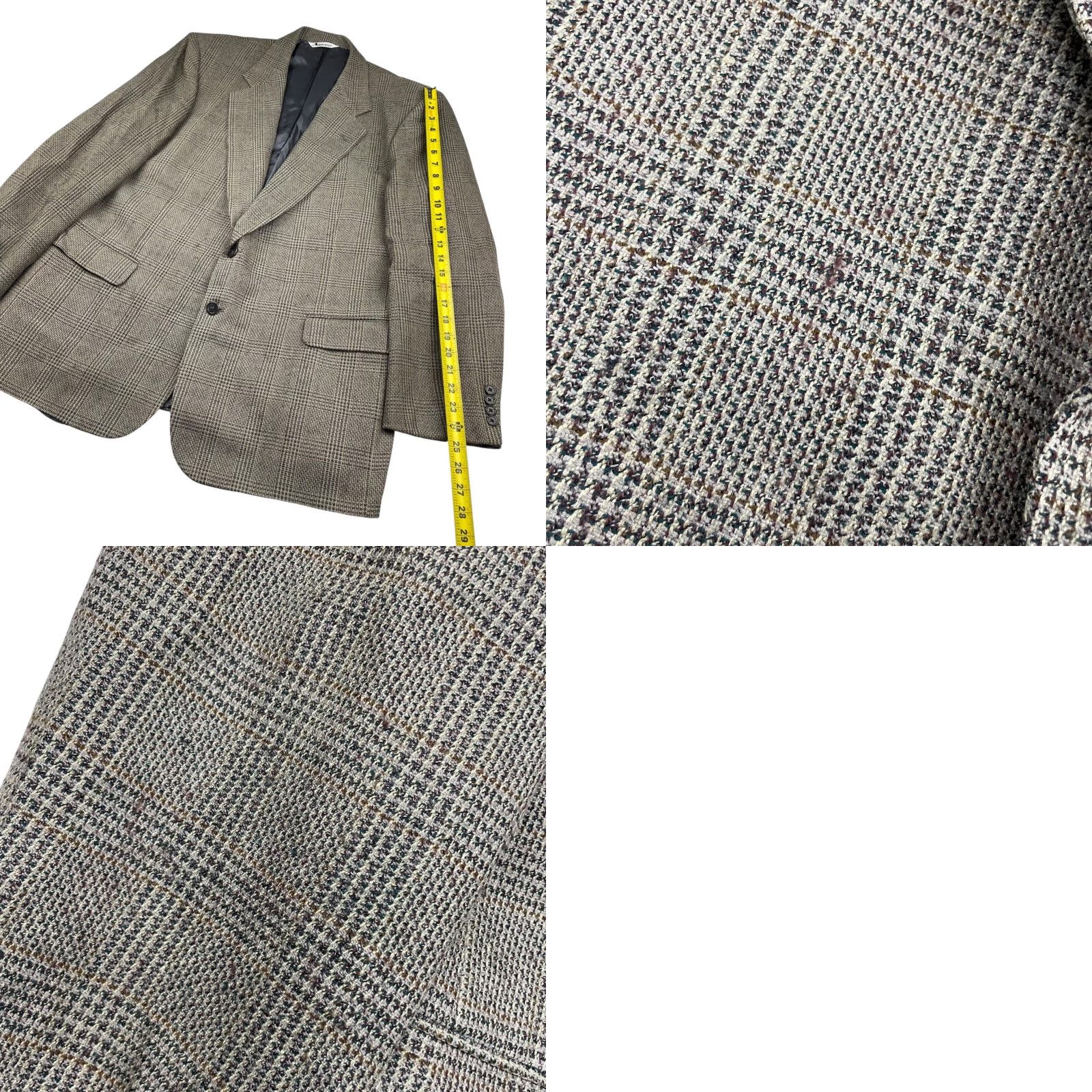 Aquascutum VINTAGE Aquascutum Blazer Jacket Single-Breasted Two-Button Wool Tweed Plaid Beige Gray Tan 46R US Made Mens Size 46R - 9 Thumbnail