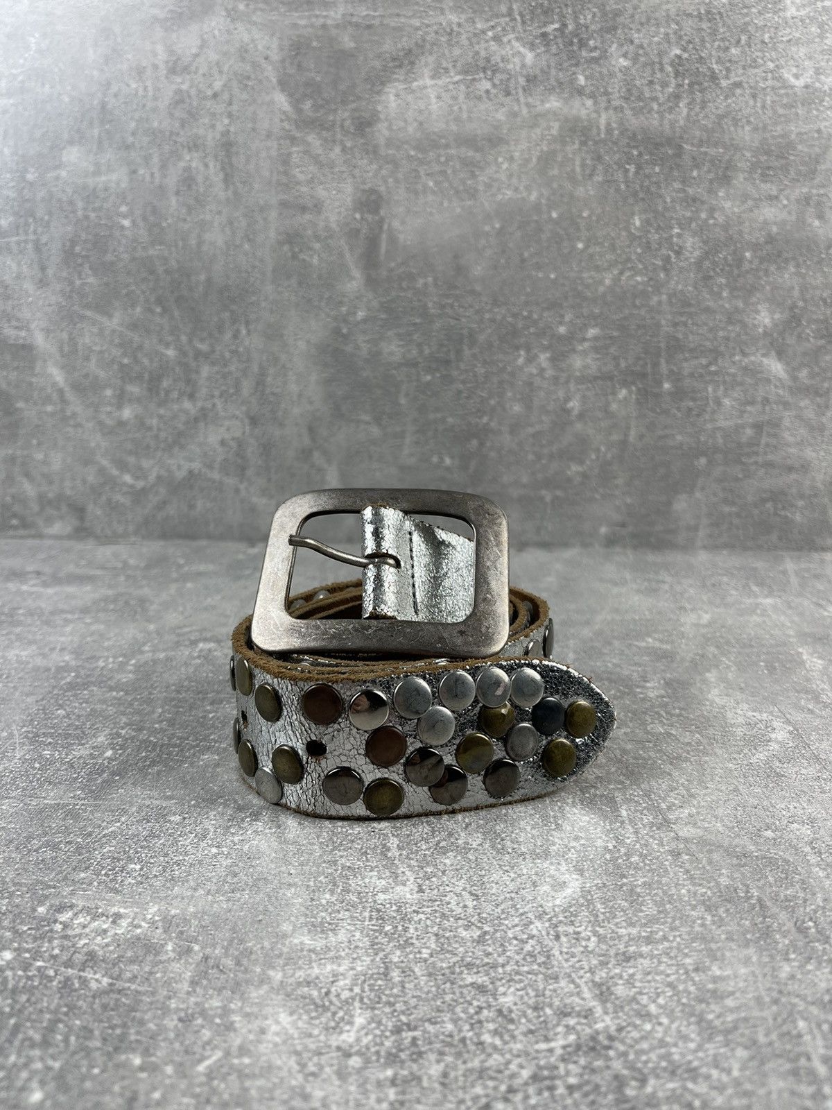 Japanese Brand × Vintage Vintage Silver Avant Garde Leather Dot Rhinestones Belt Size ONE SIZE - 1 Thumbnail