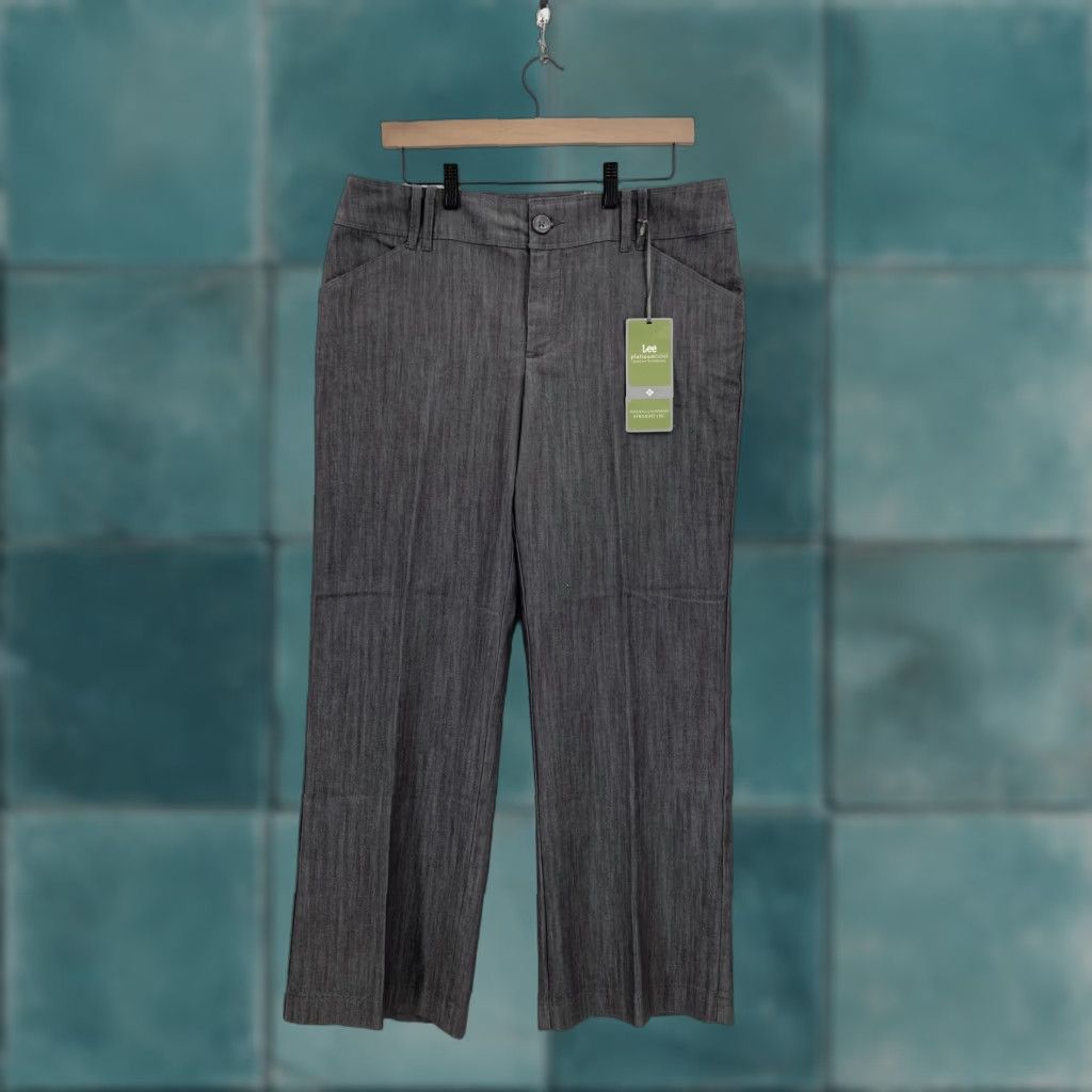 Lee Lee Pants Womens 12P Petite Gray Straight Leg Slimming Logo Work Pockets 28in Inseam Cotton Polyester Spandex Twill Dress Pants Size 34" / US 12 / IT 48 - 1 Thumbnail