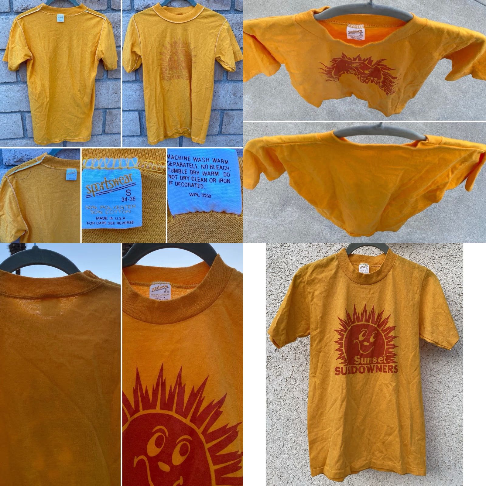 Vintage VINTAGE Sportswear T-Shirt Short Sleeve Men S Yellow USA Graphic Print 1980s Sunset Sundowners Small Size US S / EU 44-46 / 1 - 8 Thumbnail