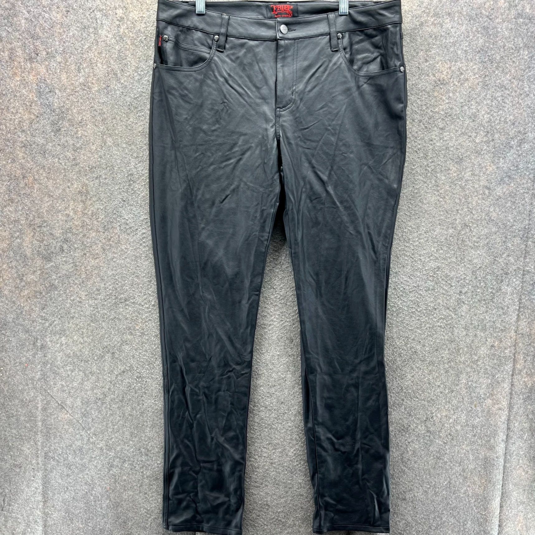Trippen VINTAGE Tripp NYC Pants Men 34 Black Faux Leather Punk Goth Slim Rock Daang Goodman Y2K Size US 34 / EU 50 - 2 Thumbnail