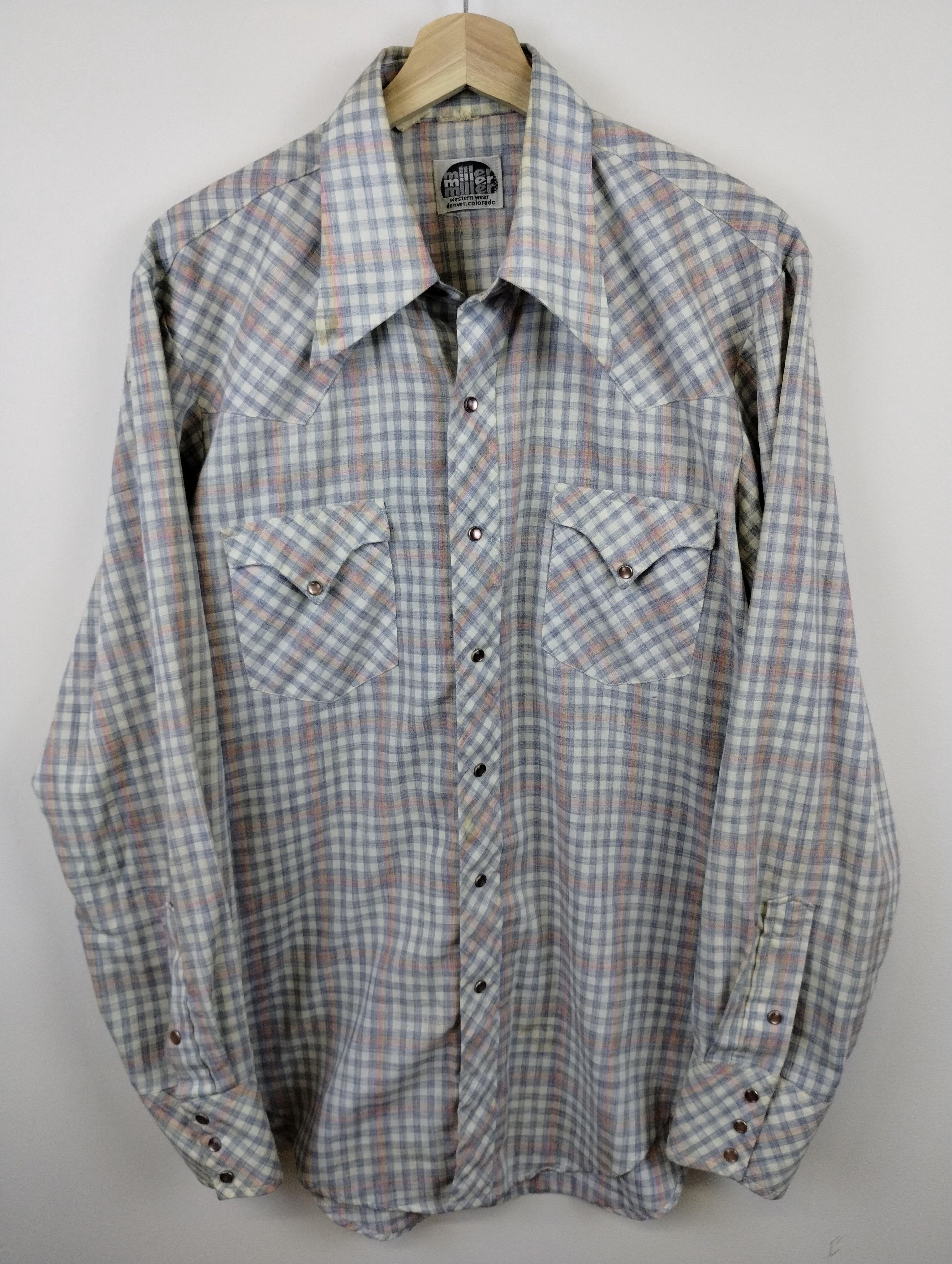 Vintage Flannel Miller Plaid Pearl Button Western Flannel