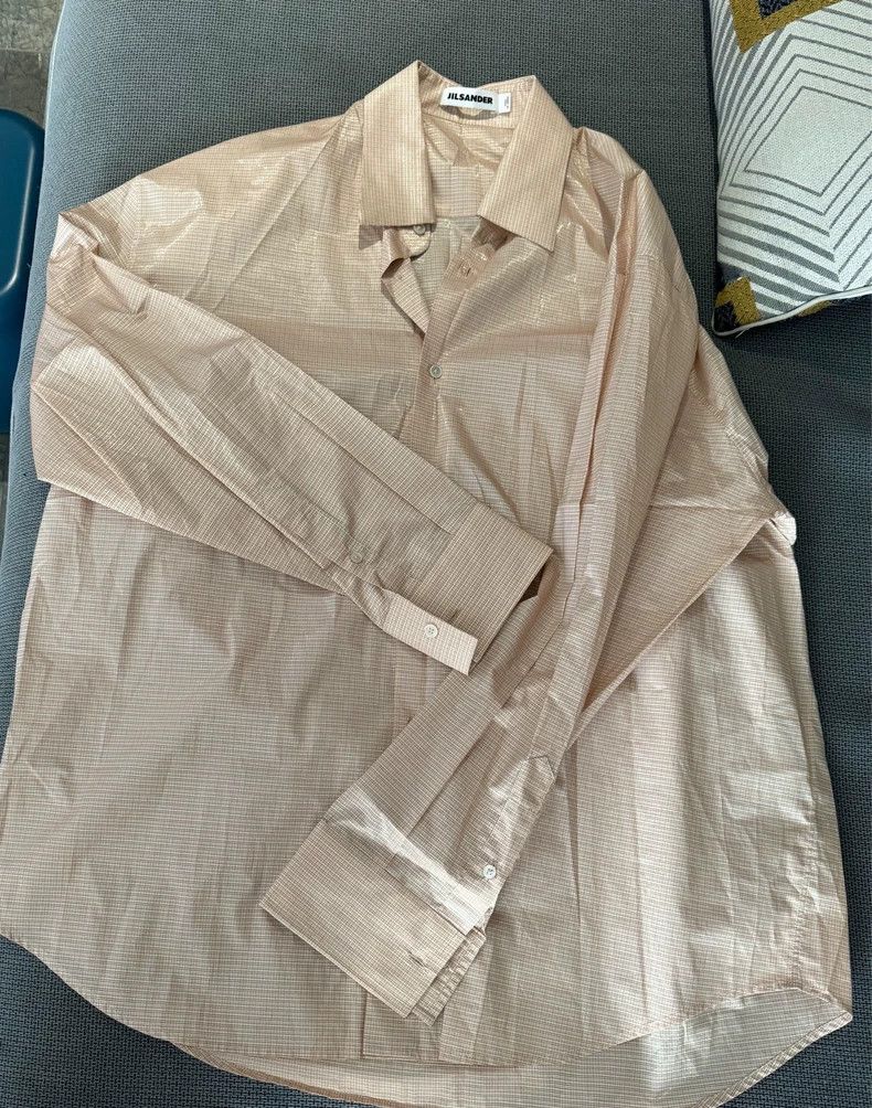 Jil Sander size 32 Pink fine grid pearl shirt