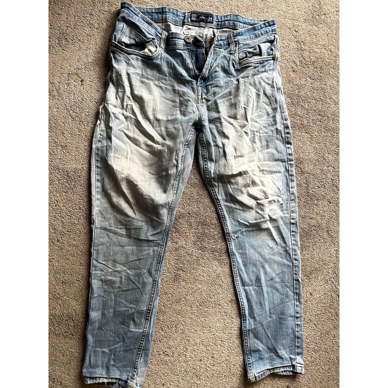 Vintage VINTAGE DNMX Jeans Slim 34x28 Light Wash Denim 34 Waist Tapered Fit 5-Pocket USA Mens Belt Loops Zipper Button Logo Stretch Cotton Size US 34 / EU 50 - 3 Thumbnail
