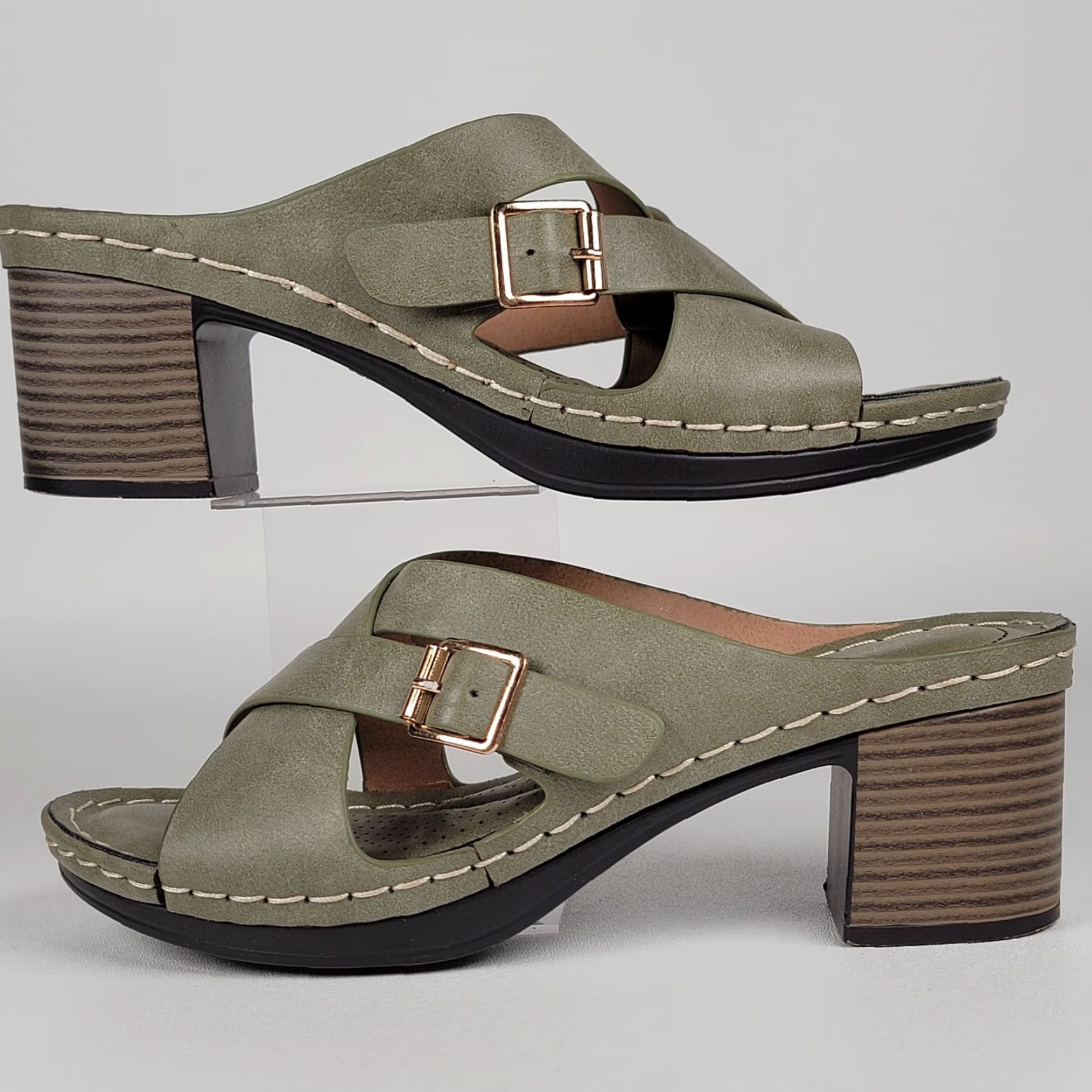 Vintage Patrizia Spring Step Karis Green Heeled Leather Sandals Open Toe Size 7 Women Slip-On Size US 7 / IT 37 - 5 Thumbnail