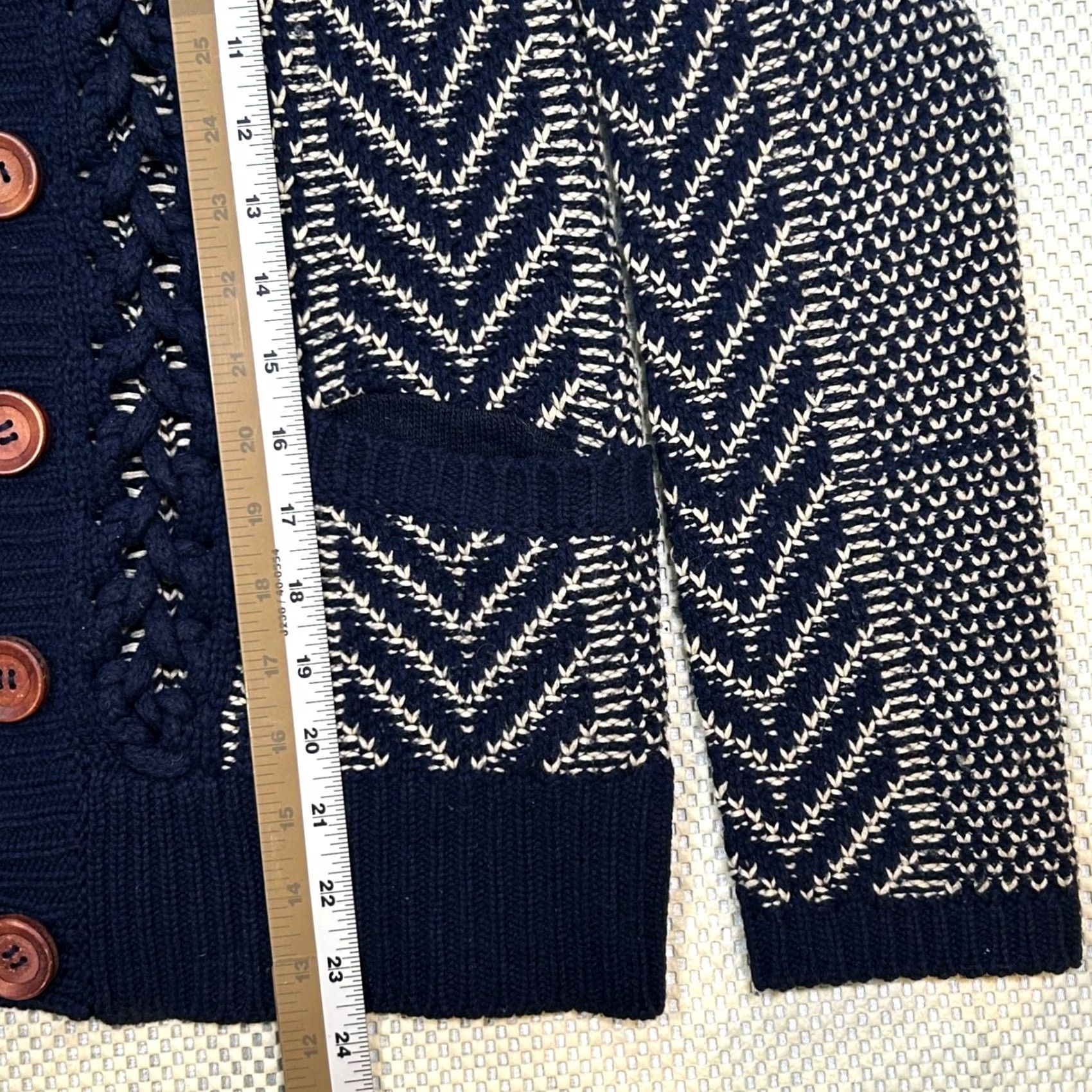Anthropologie HWR Cardigan Sweater Hooded Button Front Geometric Knit Blue Cream Womens S Size S / US 4 / IT 40 - 8 Thumbnail