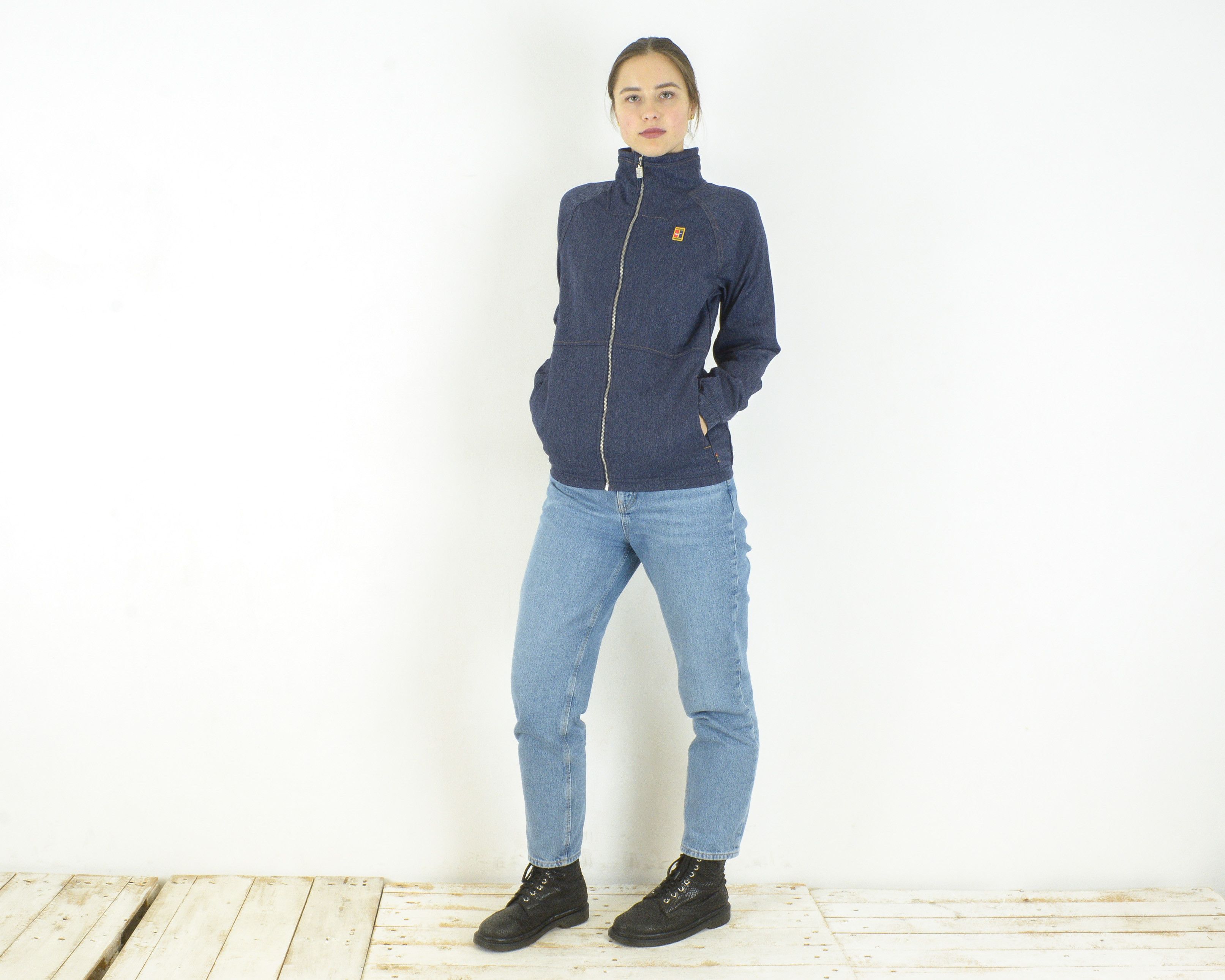 Nike × Vintage Tennis Tracksuit Jacket XS Denim Look Jumper Y2K Zip Up Size XS / US 0-2 / IT 36-38 - 2 Thumbnail