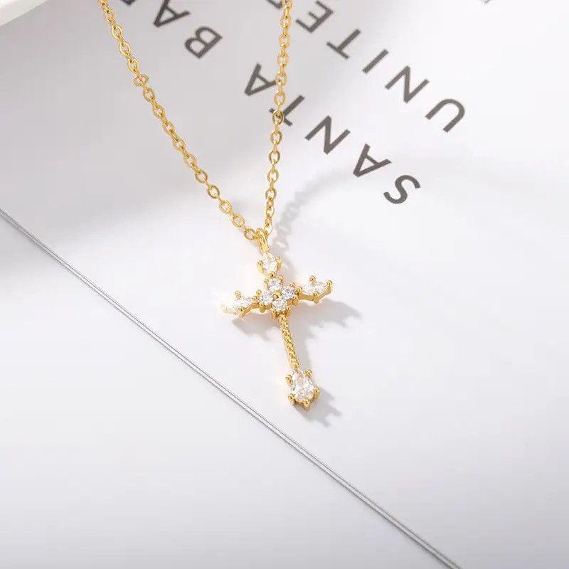 Jewelry × Vintage Zircon Cross Pendant Necklace Size ONE SIZE - 2 Thumbnail