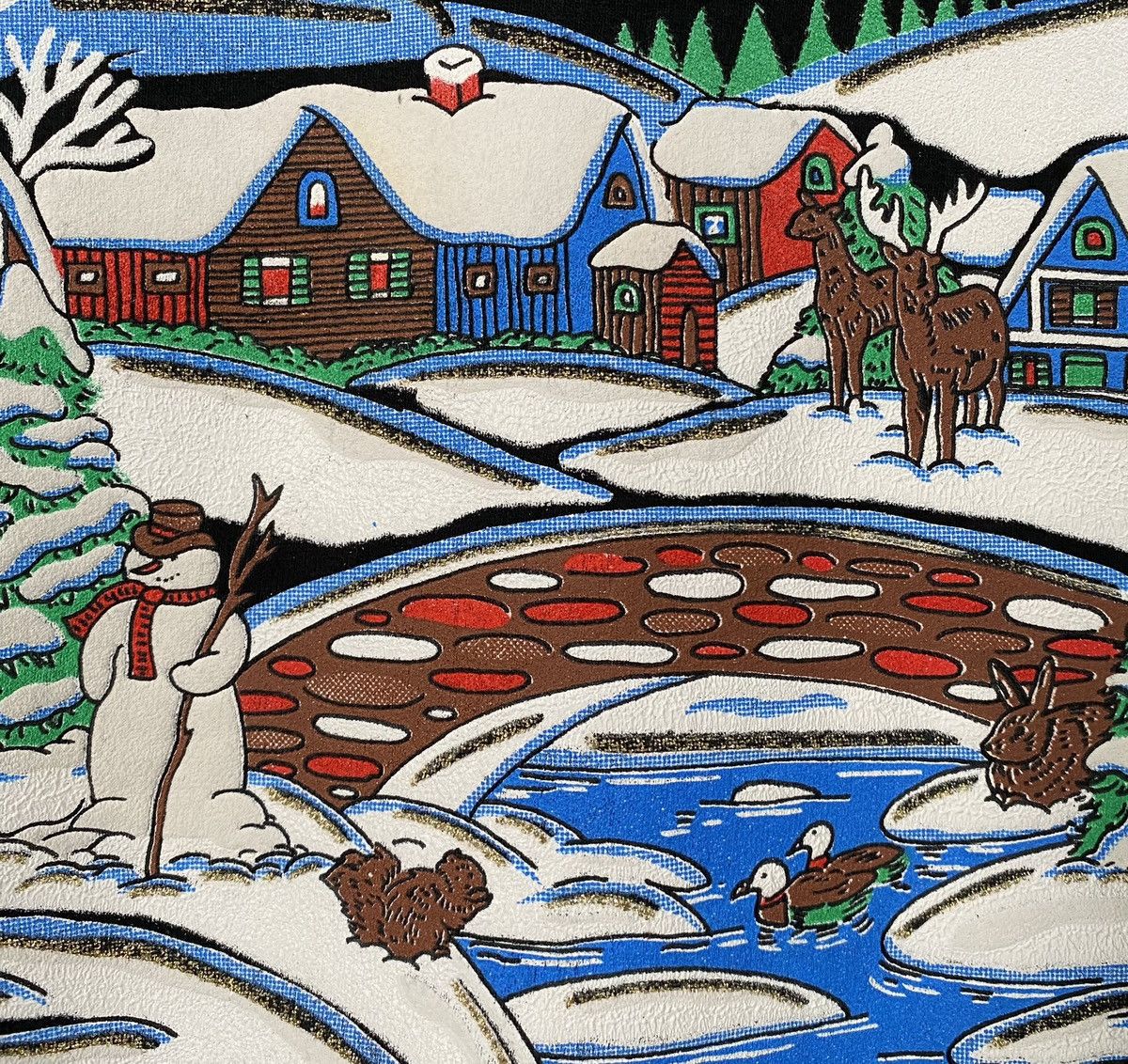 Fruit Of The Loom VTG 90’s Holiday Winter Snow Scene Snowman Cabin Sweatshirt Size L / US 10 / IT 46 - 3 Thumbnail
