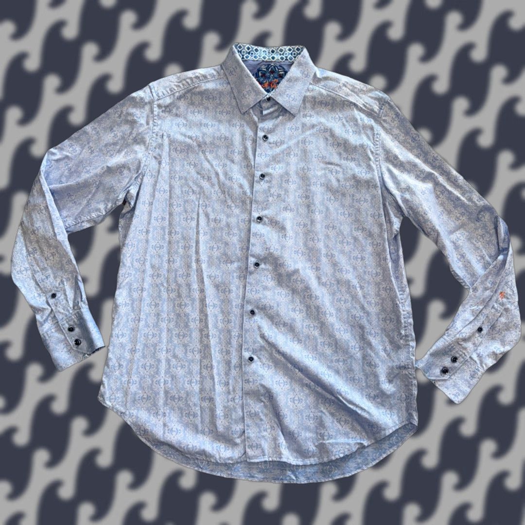 Robert Graham Robert Graham Shirt Men’s Large Light Blue Scroll Abstract Flip Cuffs Button Up Size US L / EU 52-54 / 3 - 1 Thumbnail