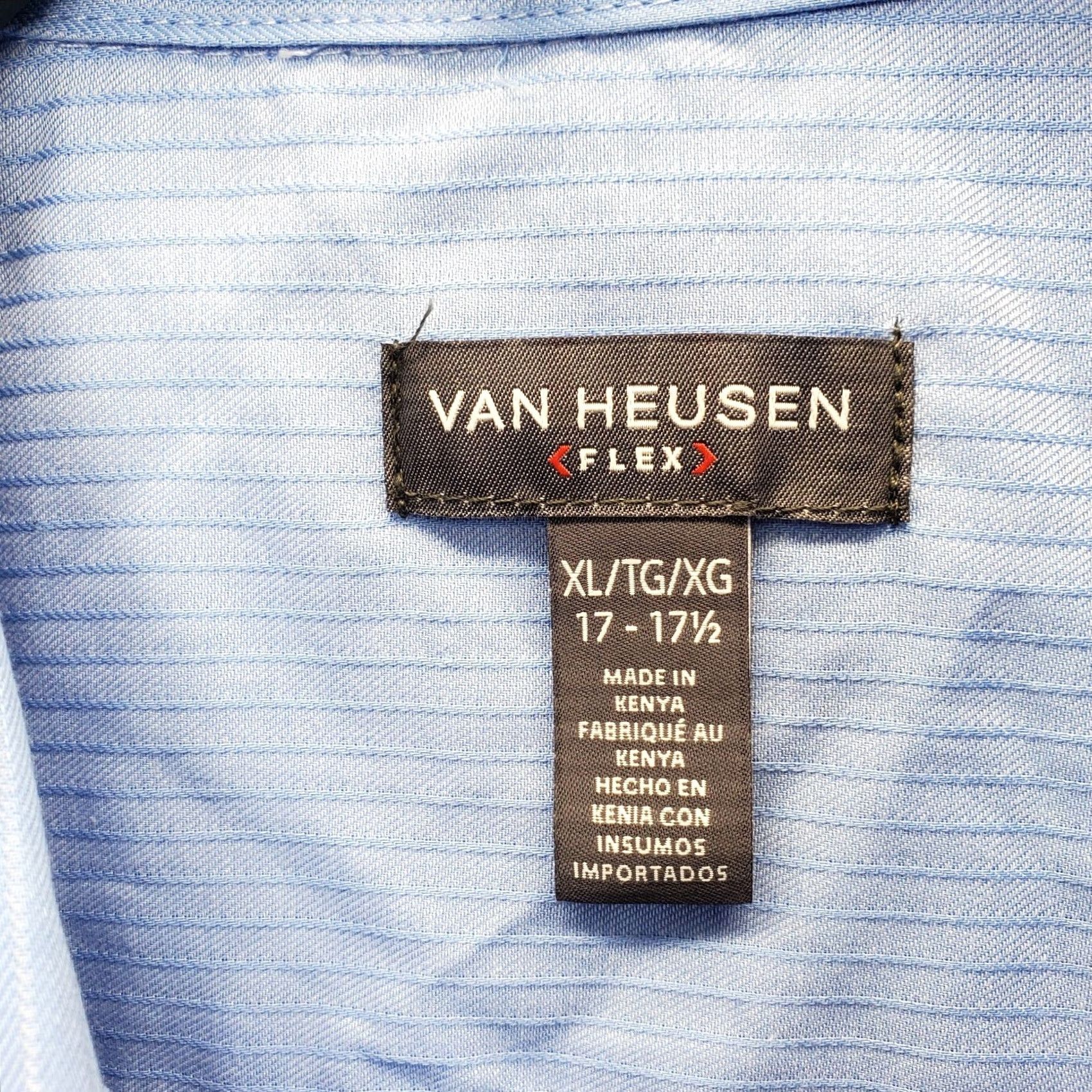 Van Heusen Van Heusen Dress Shirt Mens XL Blue Striped Flex Natural Stretch Stay Put Collar Shirt Size 46R - 6 Thumbnail