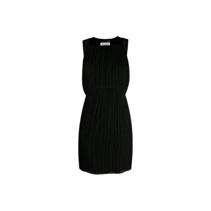 Saint Laurent Paris Saint Laurent Black Pleated Sleeveless Dress-2507 Size US 36 / EU 52 - 1 Thumbnail