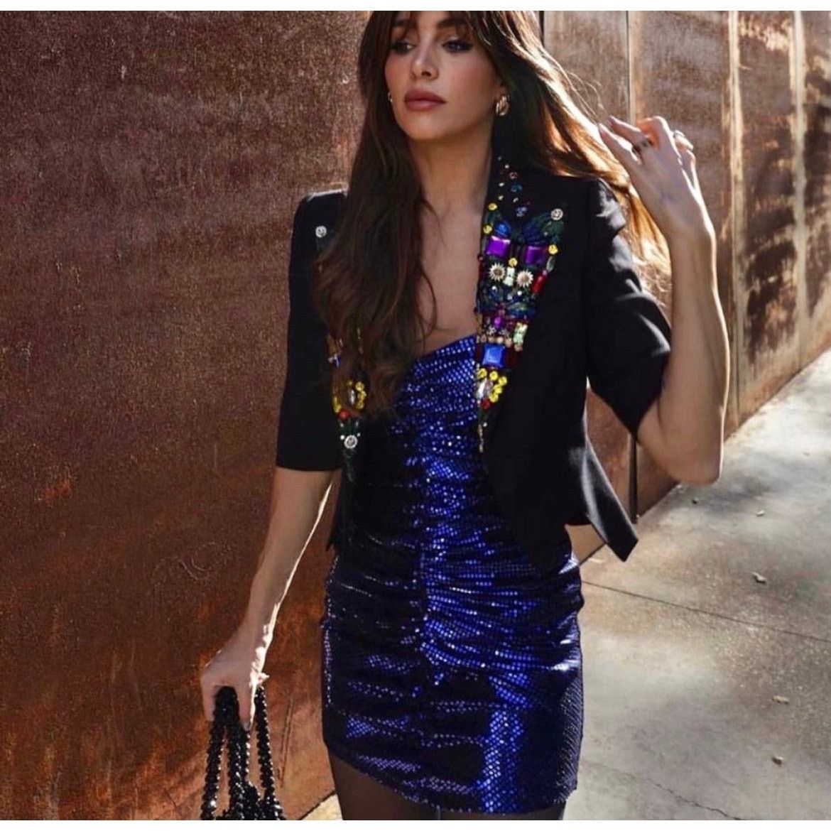 Zara ZARA BLOGGER FAVORITE SPARKLY DRAPED DRESS INK BLUE Size S / US 4 / IT 40 - 1 Thumbnail