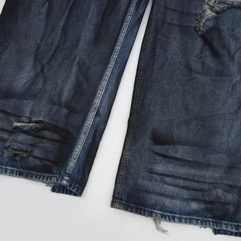 Japanese Brand × Jean Retro faded corrugated distressed wide-leg jeans Size US 34 / EU 50 - 5 Thumbnail