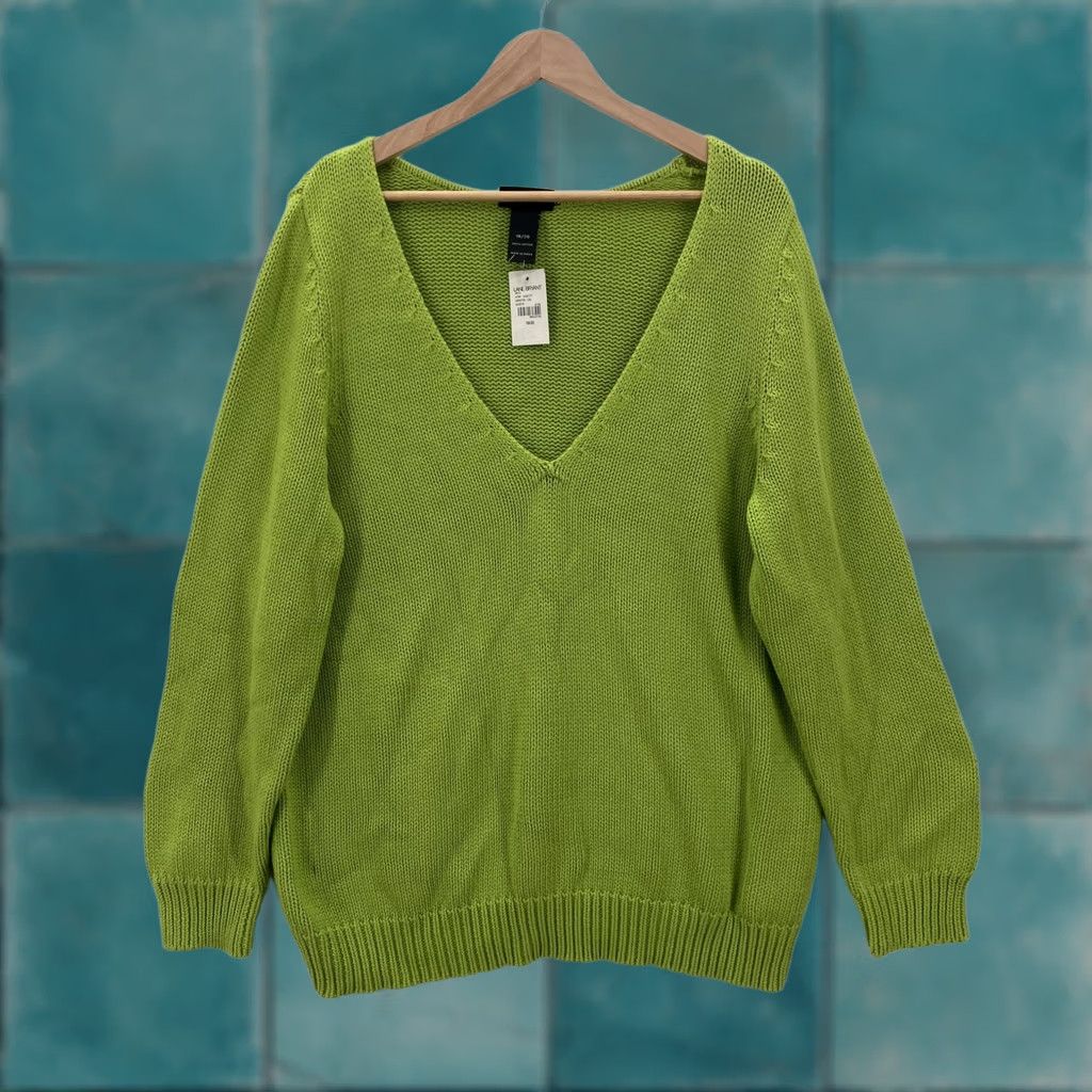 Vintage Lane Bryant Sweater Womens 18/20 Green V Neck 100% Cotton Pullover Lagenlook NWT Size XXL / US 16-18 / IT 52-54 - 1 Thumbnail
