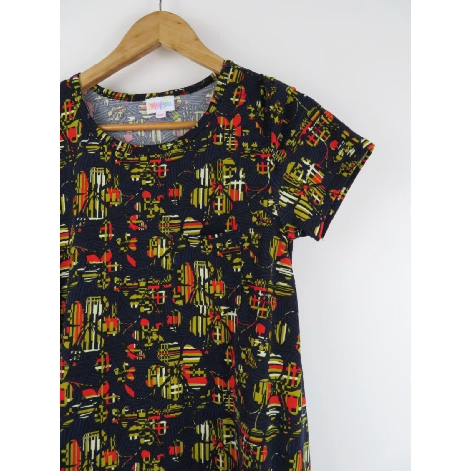 Vintage LuLaRoe Carly Dress 2XS Womens Floral Swing Dress Knee Length Black Purple Yellow Unicorn Stripe Size XXS / US 00 / IT 34 - 2 Thumbnail
