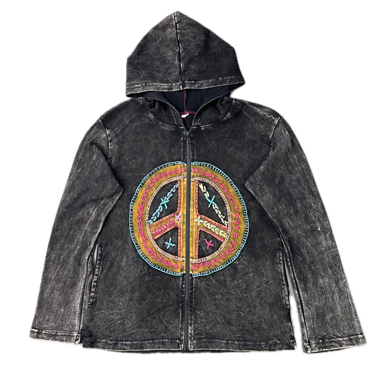 Vintage Embroidered Peace Sign Hoodie