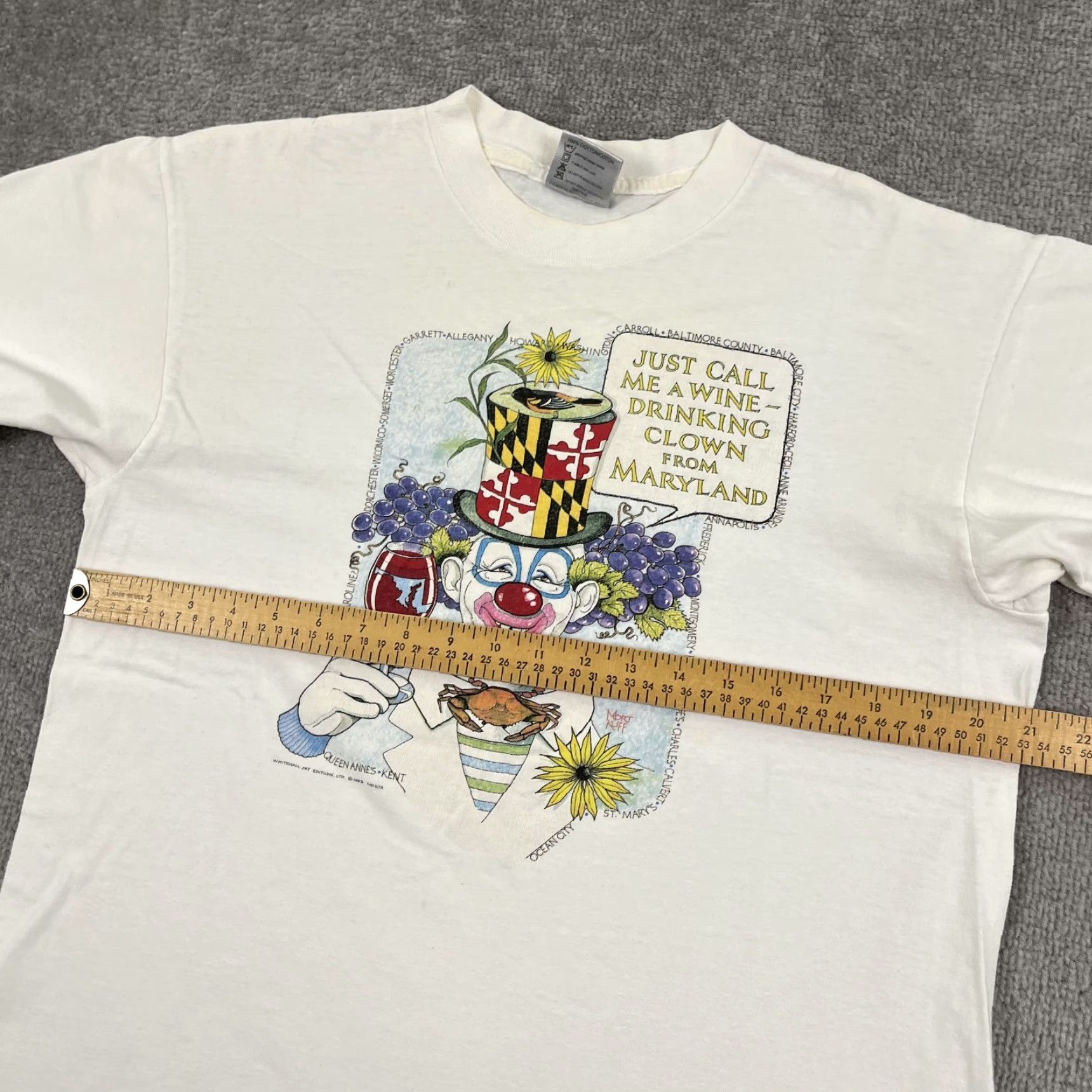 Vintage VINTAGE Clown Graphic T-Shirt Mens Large White Maryland Wine Humor Funny USA 90s Size US L / EU 52-54 / 3 - 5 Thumbnail
