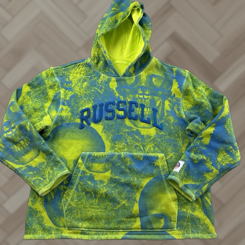 Vintage Russell X ASAP Worldwide Pullover Hoodie Sweatshirt Men L Green Blue Skull Hooded Size US L / EU 52-54 / 3 - 1 Thumbnail