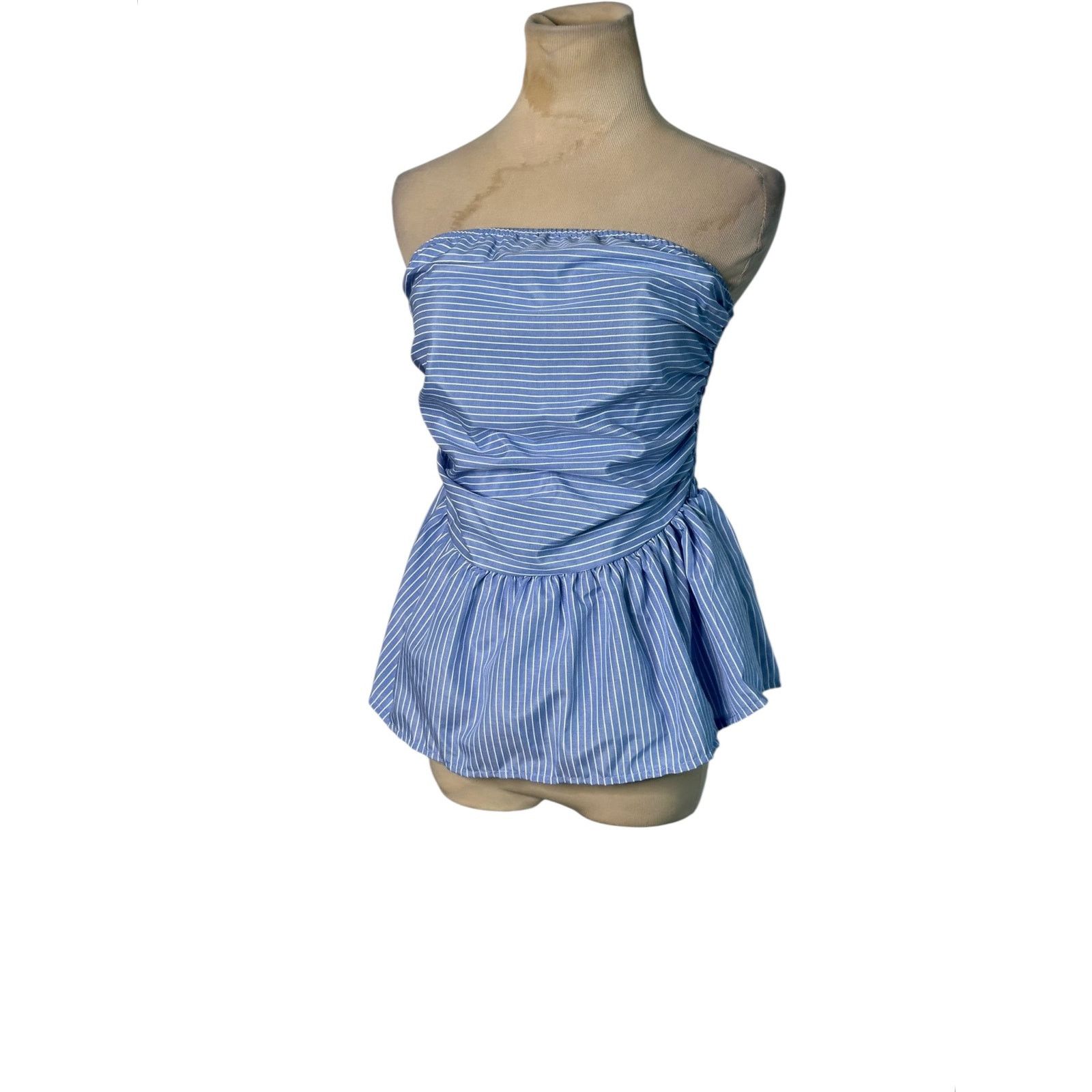 Shein Shein blue white pinstripes strapless peplum top size M Size M / US 6-8 / IT 42-44 - 6 Thumbnail