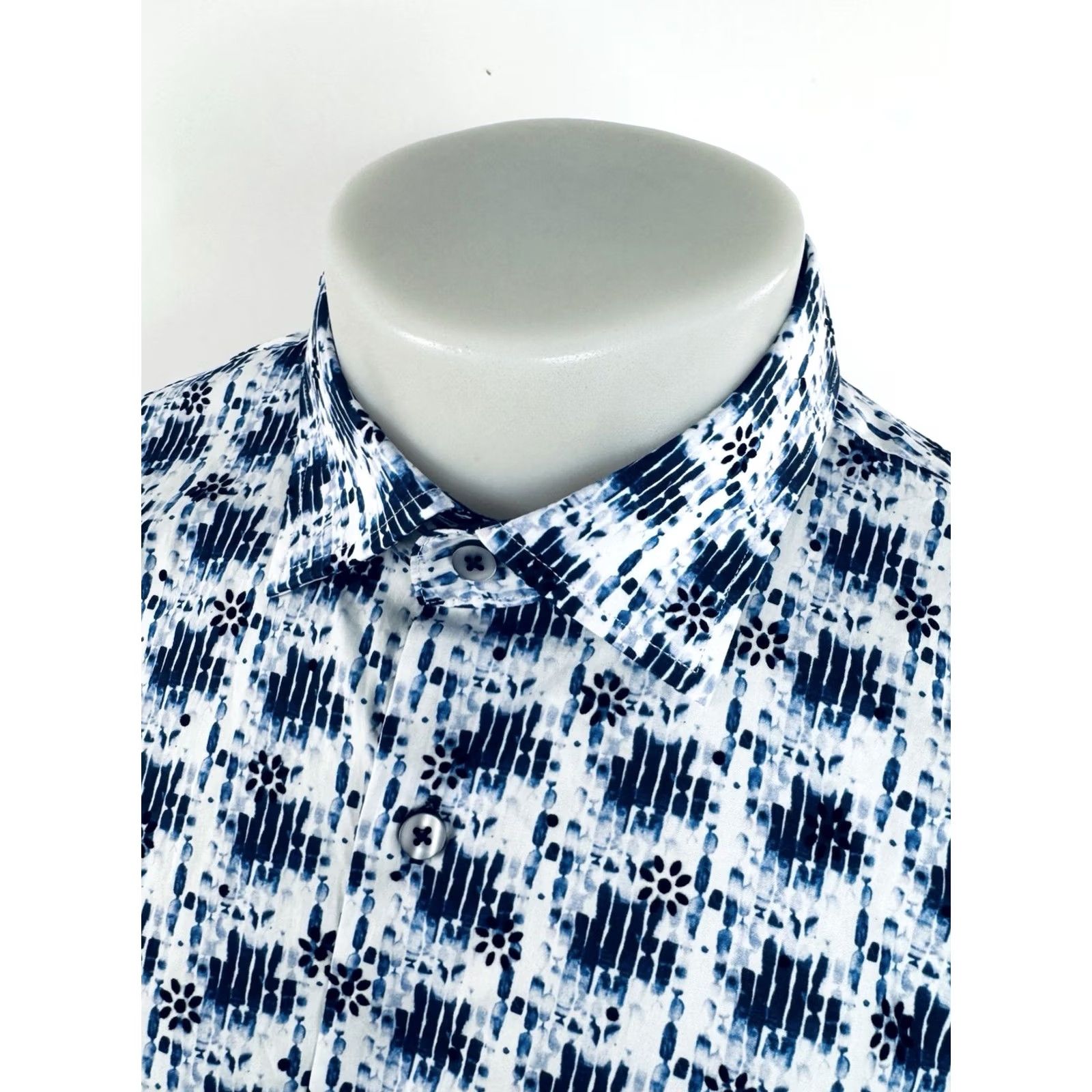 Vintage LANSKY BROS Abstract Geometric Mens XXL Shirt Long Sleeve Button-Up Blue / White 2XL Mens Size US XXL / EU 58 / 5 - 3 Thumbnail