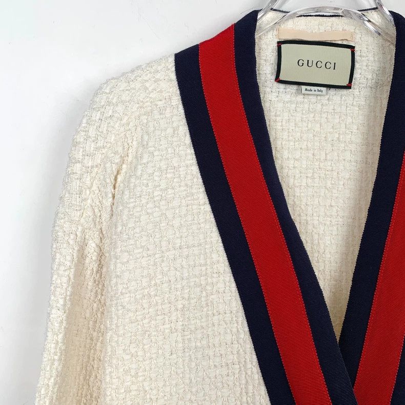 Gucci Gucci Size 38 White webbing tweed cotton cardigan jacket si Size US XS / EU 42 / 0 - 3 Thumbnail