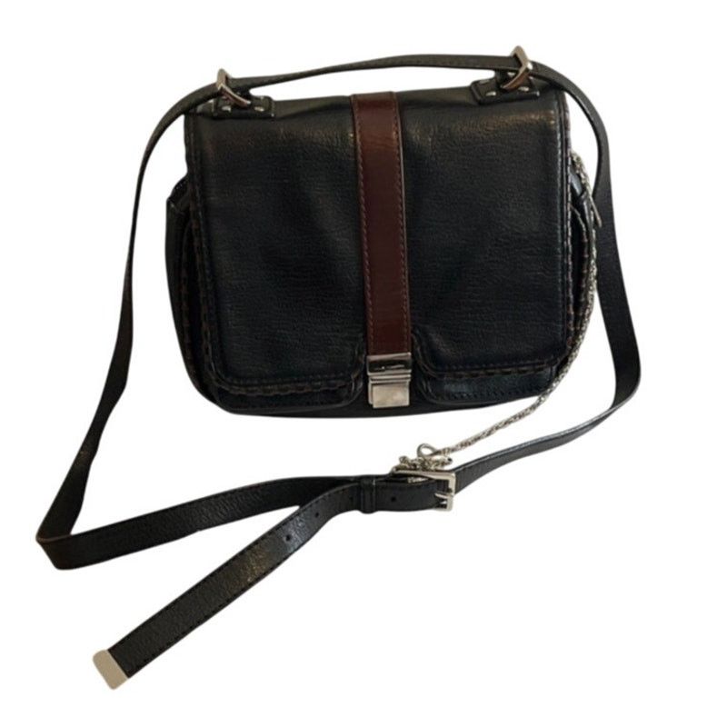 Vintage Botkier black leather crossbody bag brown trim Flap closure Size ONE SIZE - 1 Thumbnail