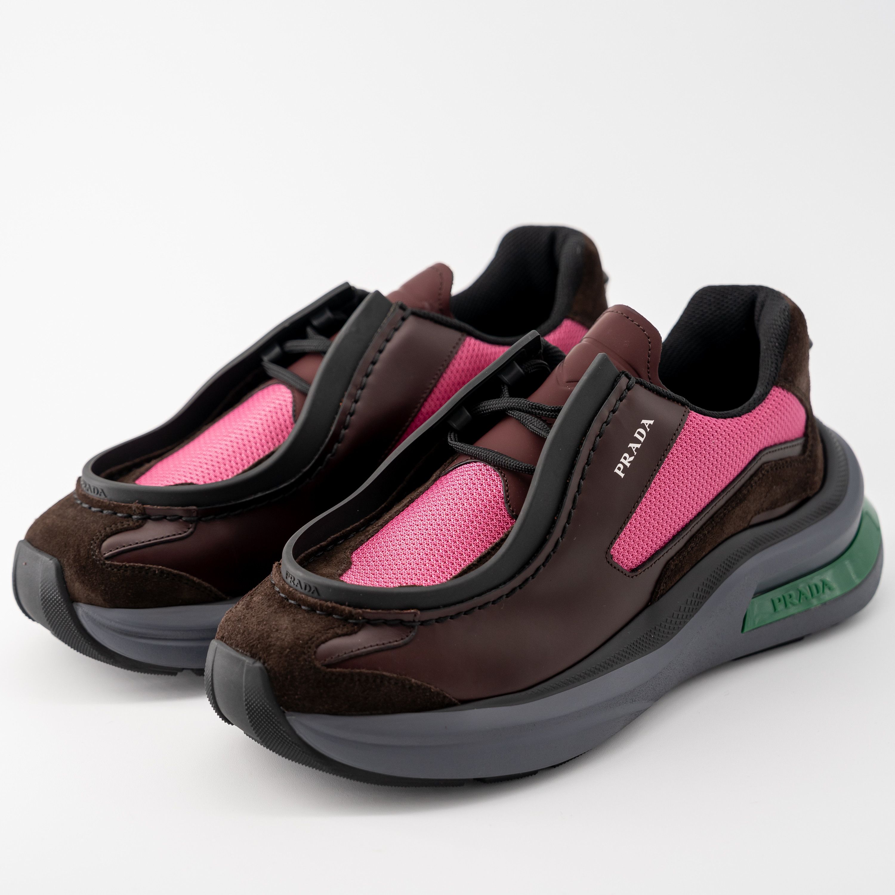 Prada 8uk 9 US Prada Systeme Leather Sneakers Suede Brown Pink Size US 9 / EU 42 - 1 Thumbnail