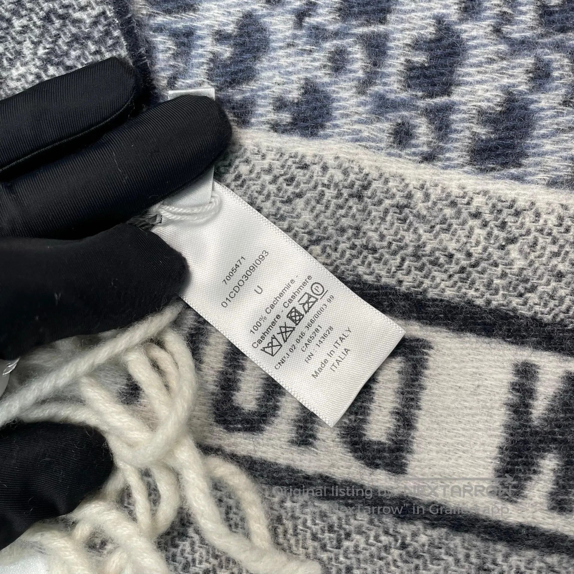 Dior Dior Light gray and dark blue double-sided cashmere scarf| Size ONE SIZE - 7 Thumbnail