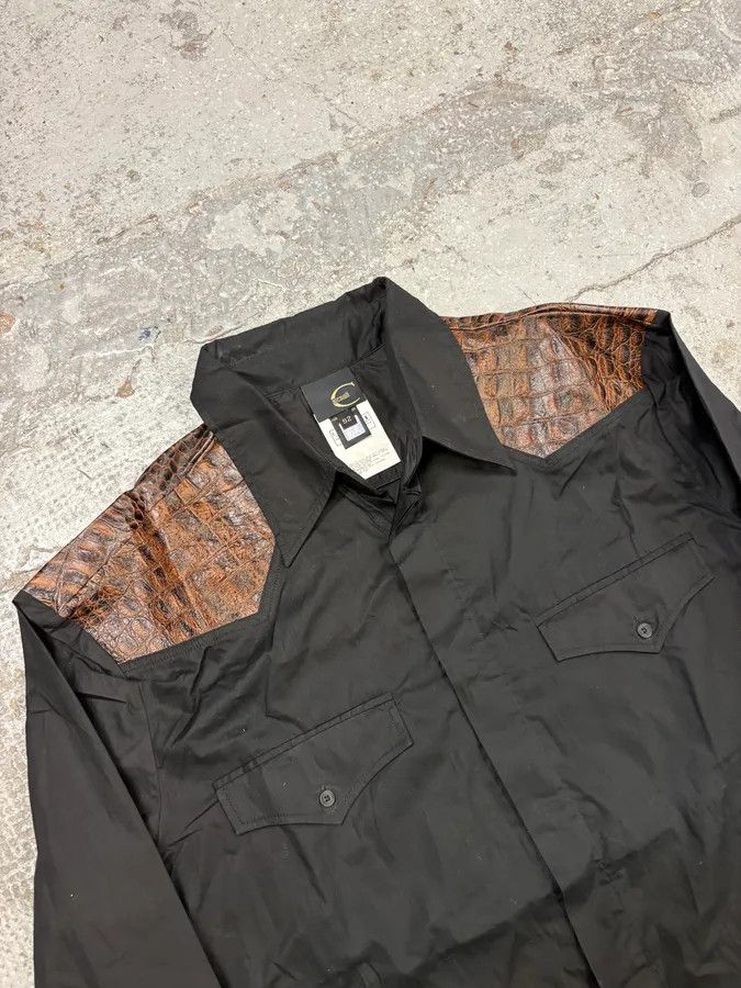 Just Cavalli 2000s Cavalli Black & Brown Crocodile Effect Embossed Leather Shirt Size US L / EU 52-54 / 3 - 5 Thumbnail