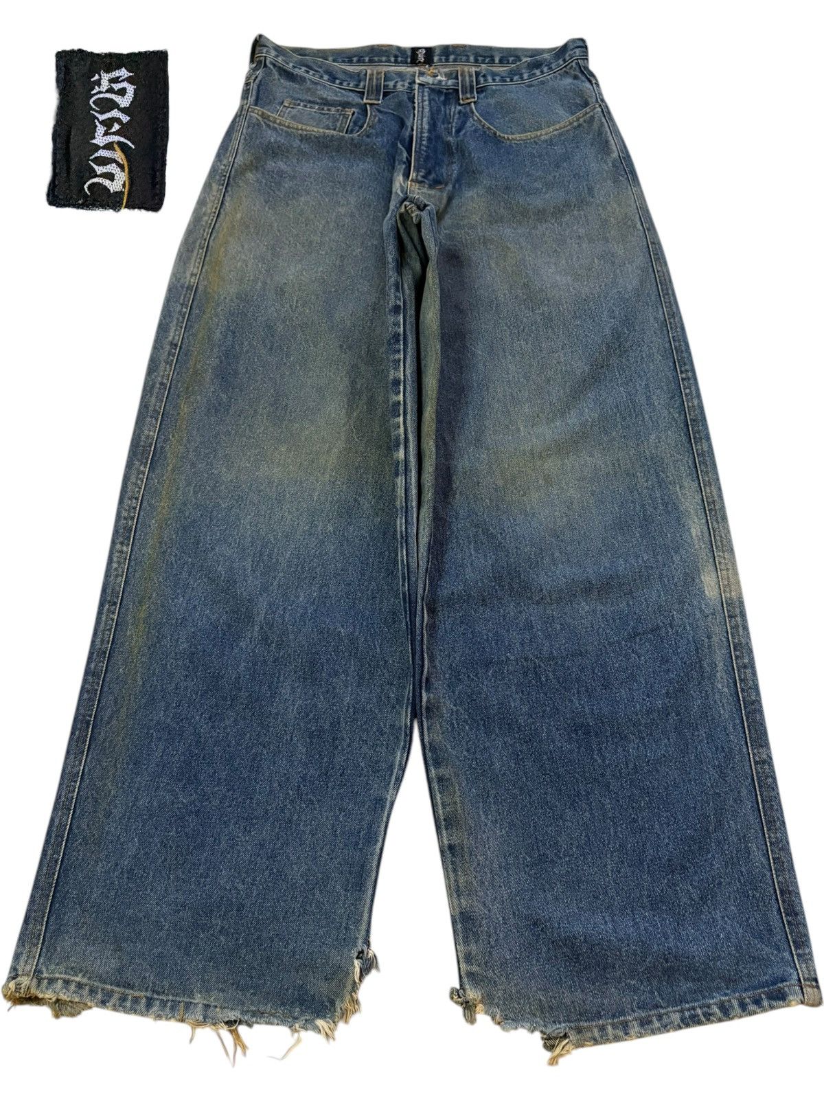 Japanese Brand × Tribal Streetwear Vintage Japanese Brand Mud Wash Ultra Wide Leg Baggy Jeans Size US 34 / EU 50 - 1 Thumbnail