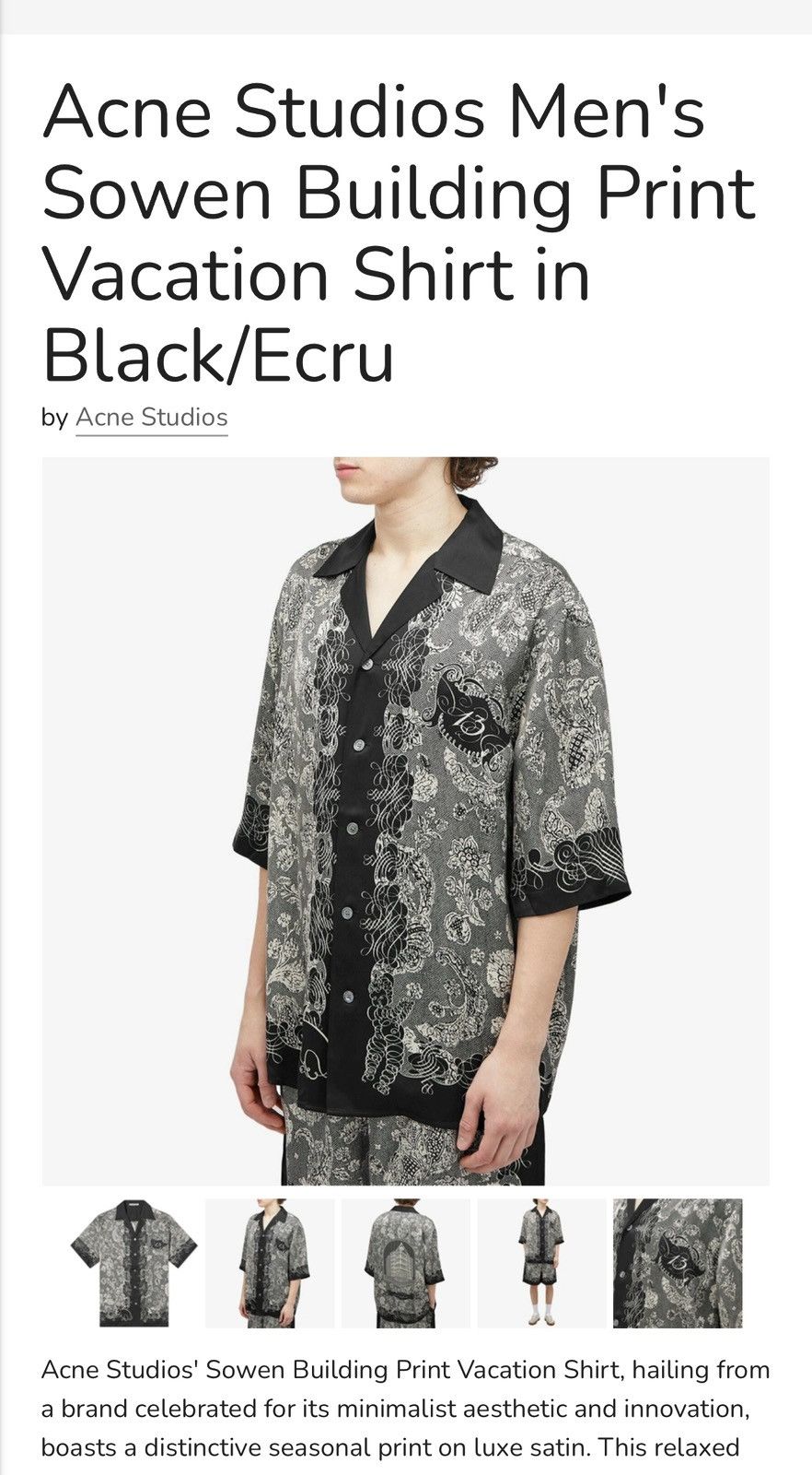 Acne Studios ACNE STUDIOS SOWEN BUILDING PRINT SHORT SLEEVE Size US XL / EU 56 / 4 - 7 Thumbnail