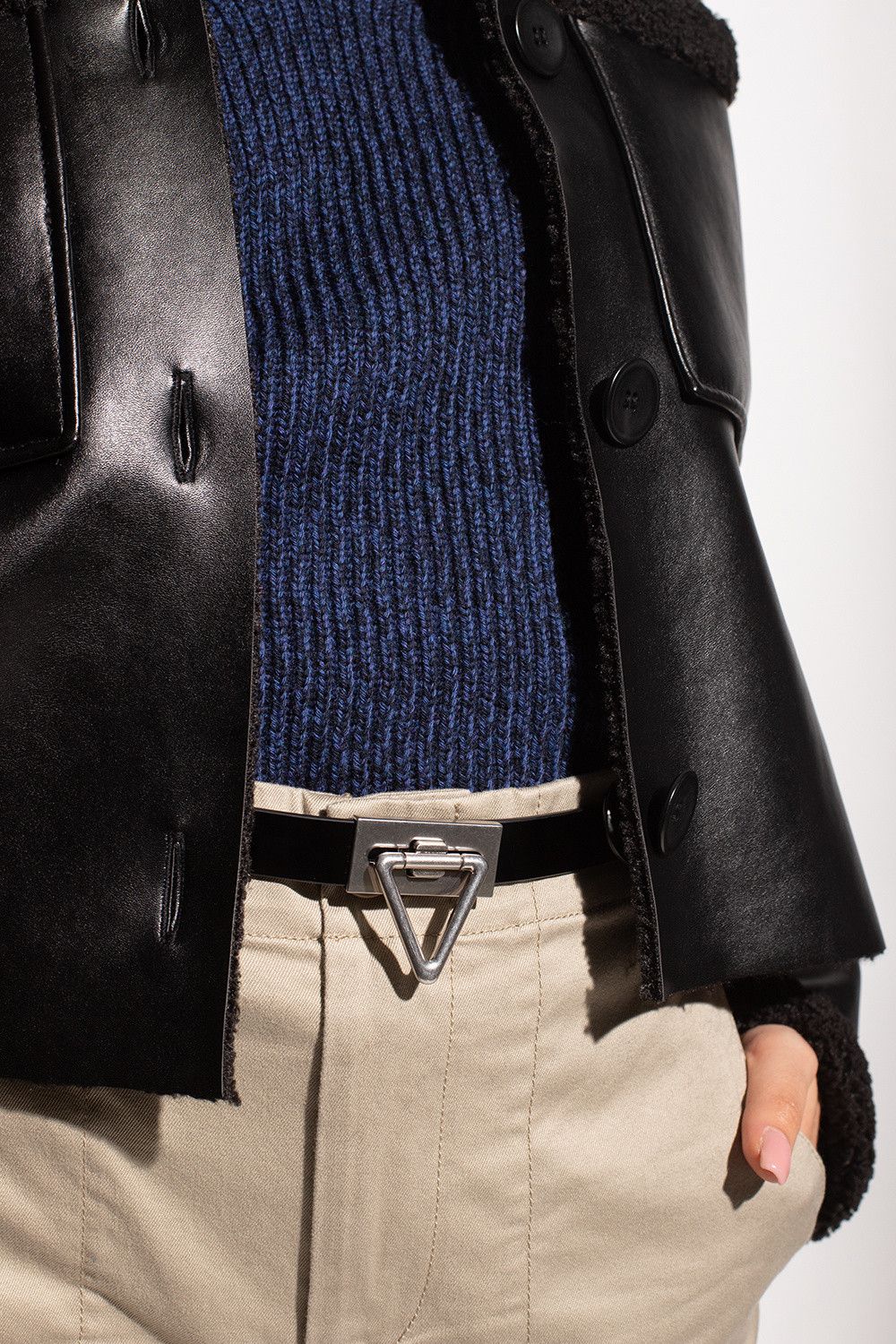 Bottega Veneta BOTTEGA VENETA Point Lock black triangle leather belt 85 Size ONE SIZE - 3 Thumbnail