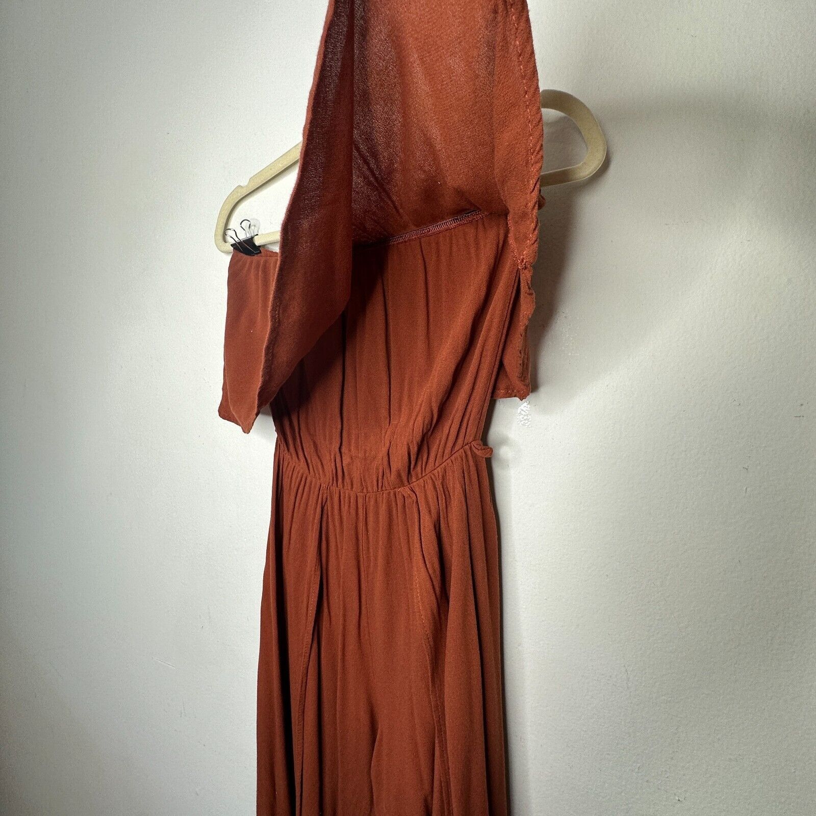 Other Angl Rust Ruffle Off-Shoulder Harem Slit Pant Jumpsuit S Size 27" / US 4 / IT 40 - 6 Thumbnail