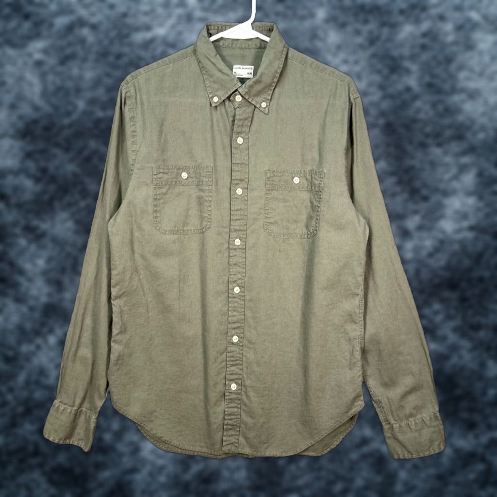 Club Monaco Club Monaco Mens Size Medium Slim Fit Linen Olive Green Button-Up Shirt Size US M / EU 48-50 / 2 - 1 Thumbnail