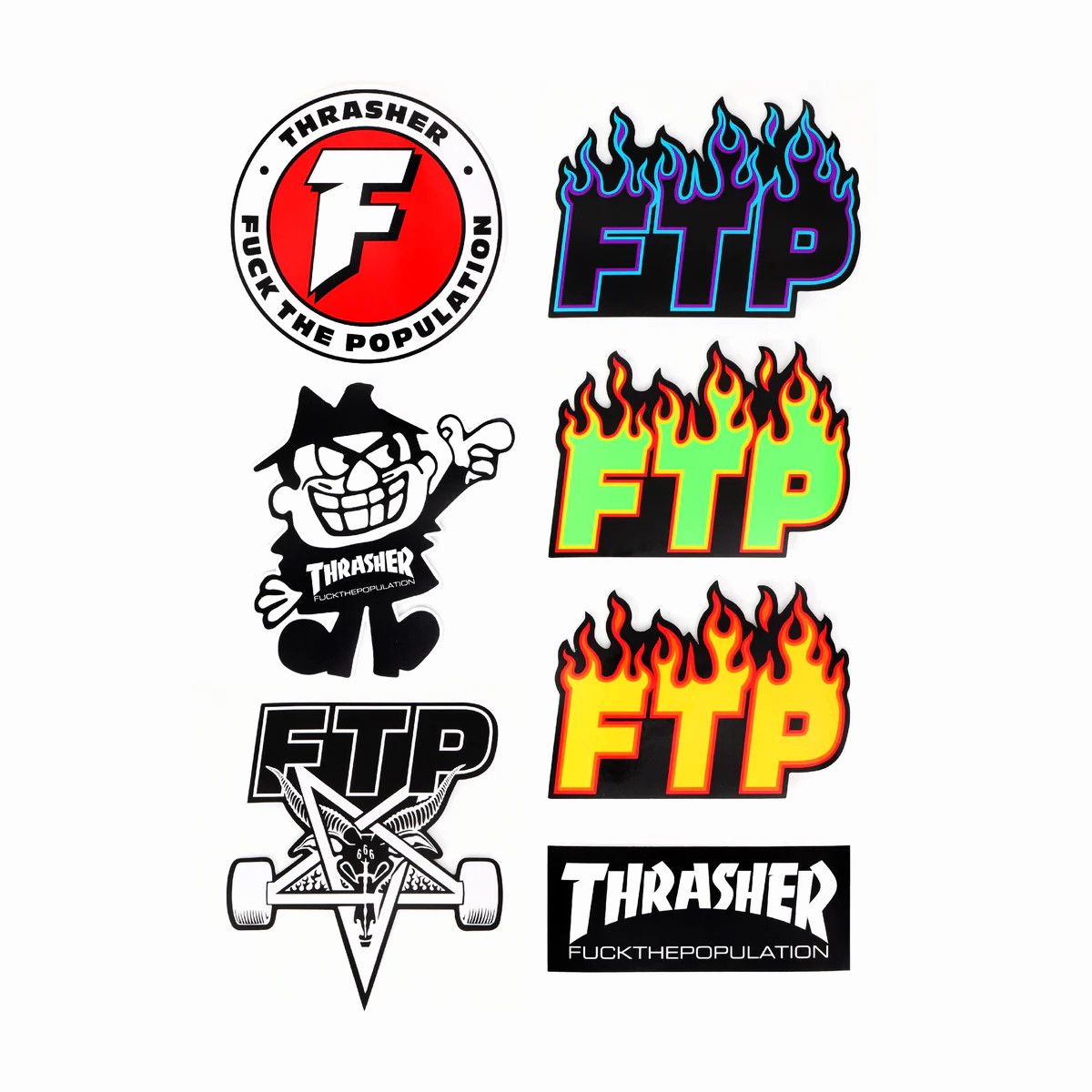 Fuck The Population × Thrasher Fuck the Population FTP x Thrasher 7 Piece Sticker Pack Size ONE SIZE - 2 Thumbnail