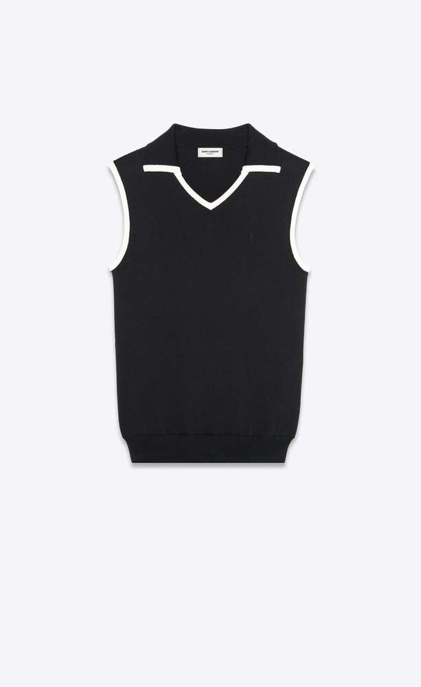 Saint Laurent Paris o1s1wg110625 690763 Cassandre Sleeveless Polo Sweater Knit Size US XL / EU 56 / 4 - 1 Thumbnail