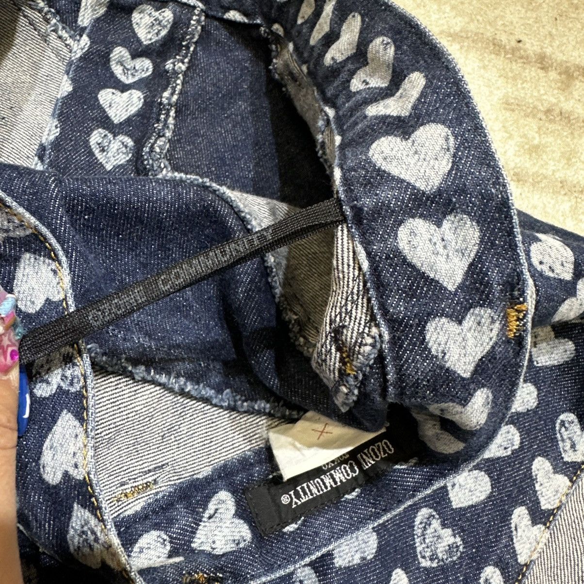 Hysteric Glamour 90s Ozone Community Distressed Heart Print Denim Maxi Skirt Size 24" / US 00 / IT 34 - 9 Thumbnail