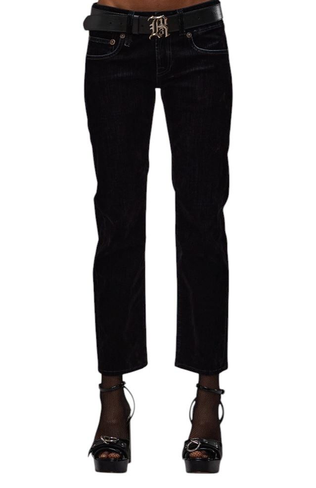 R13 BOY STRAIGHT 29 Flocked Black Velvet Cropped Low Rise 86241 Size 29" - 1 Thumbnail