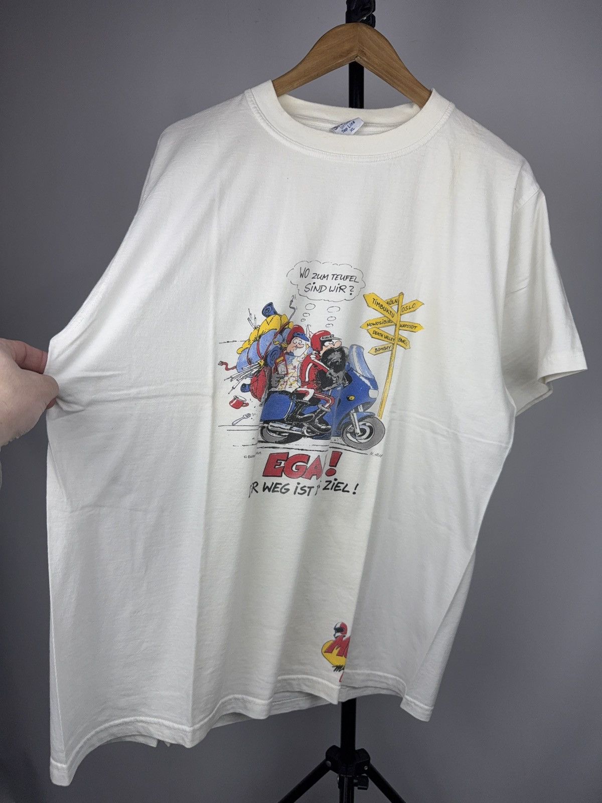 Vintage 90s Moto Mania Motorrad Comic Graphic T-Shirt German Moto Size US XL / EU 56 / 4 - 2 Thumbnail