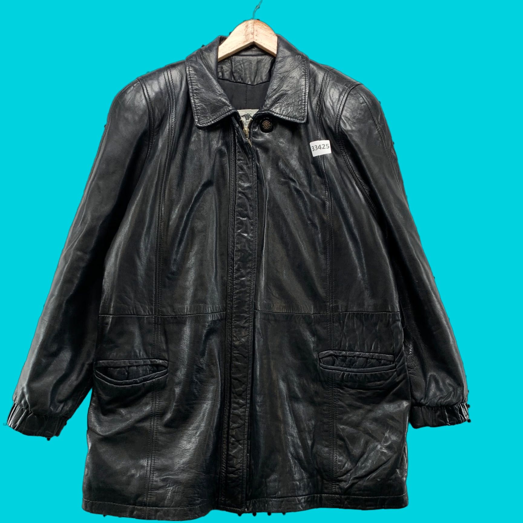 VINTAGE Damselle Leather Jacket Womens Medium Black Long Sleeve Super Soft 90s