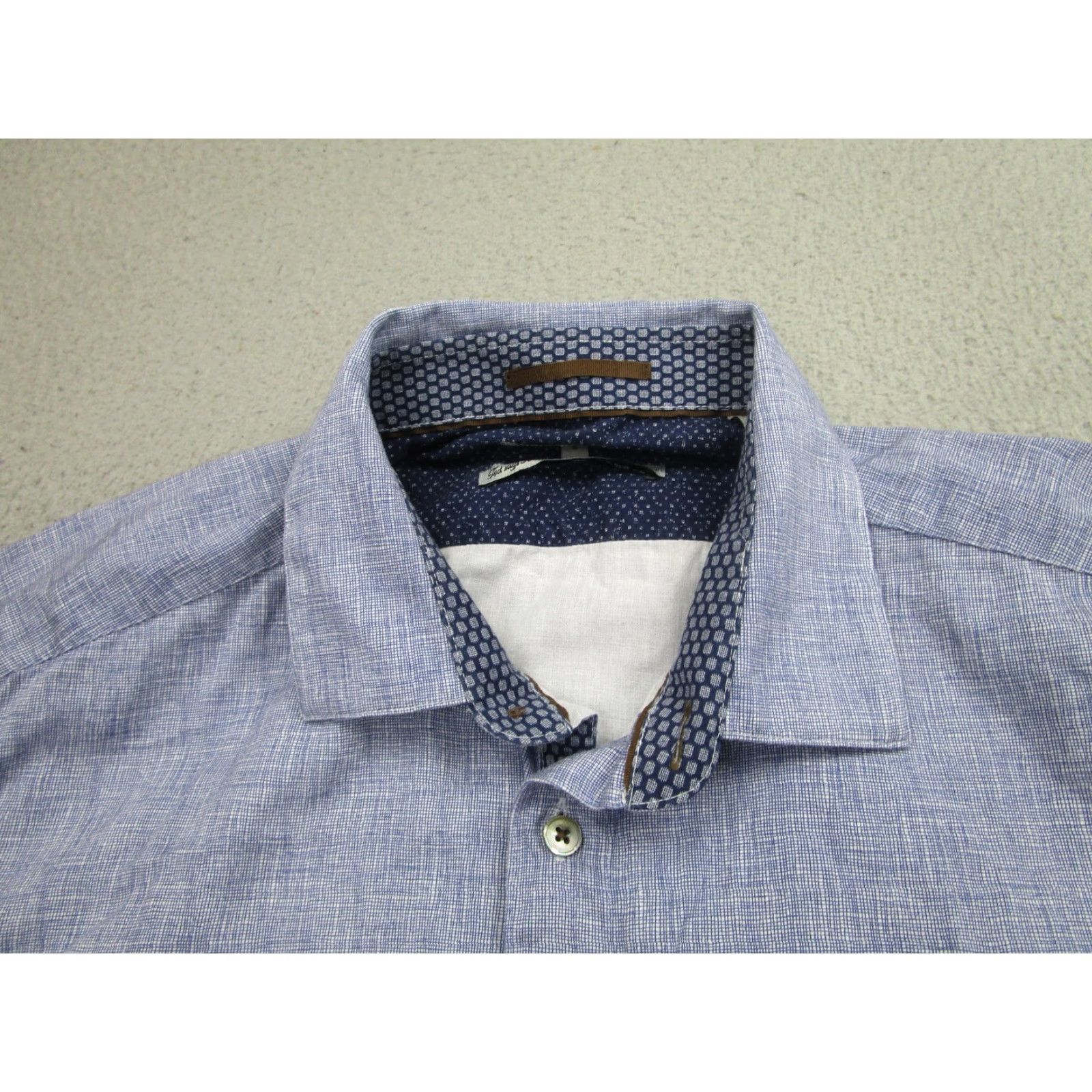 Ted Baker Ted Baker Shirt Mens Large Blue Button-Up Long Sleeve Dress Casual Pocket Geometric Crosshatch 100% Cotton Mens L Size US L / EU 52-54 / 3 - 3 Thumbnail