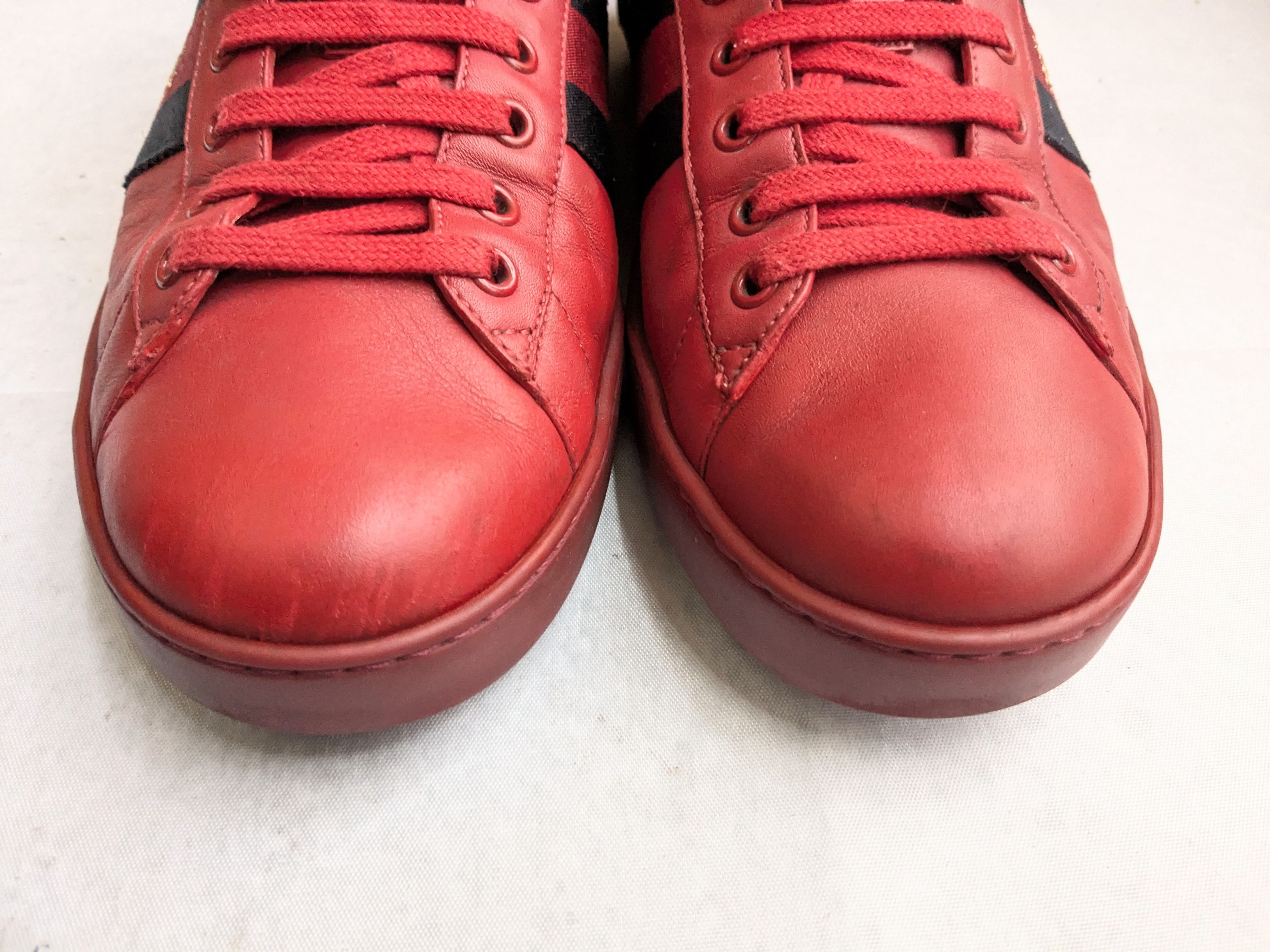 Gucci Gucci Ace Sneakers 9.5 Red Low Tops Leather Tennis Size US 9.5 / EU 42-43 - 3 Thumbnail