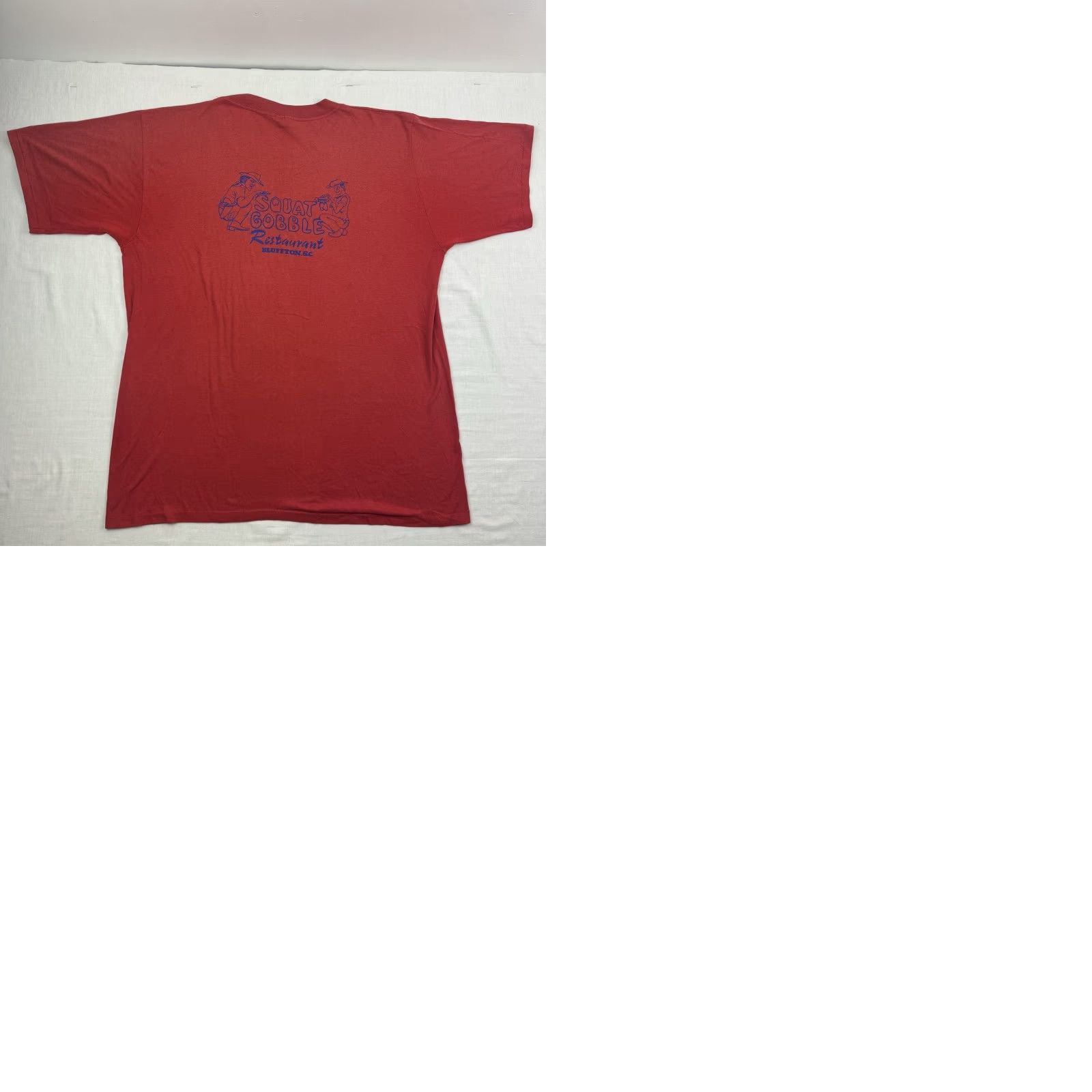 Vintage VINTAGE Cal Cru T-Shirt Adult 2XL Red USA 80s 90s Shirt Short Sleeve Crew Neck Cotton Polyester Obscure Squat Gobble Restaurant Men Size US XXL / EU 58 / 5 - 9 Thumbnail