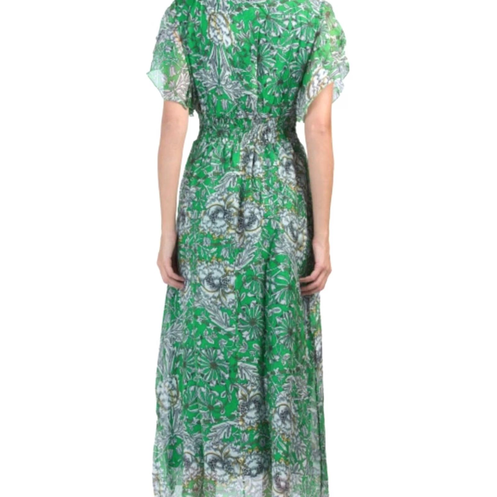 Vintage Le Ragazze Green Floral Maxi Dress Airy Silk Blend SE013-21 Women's Size L New Size L / US 10 / IT 46 - 2 Thumbnail