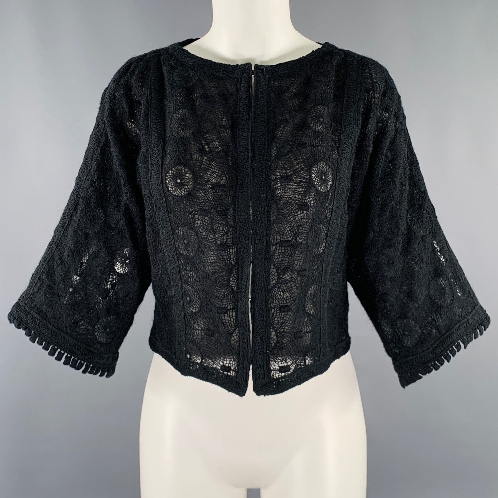 Other ANDREW GN Size 4 Black Wool Blend Crochet 3/4 Sleeves Jacket Size S / US 4 / IT 40 - 1 Thumbnail