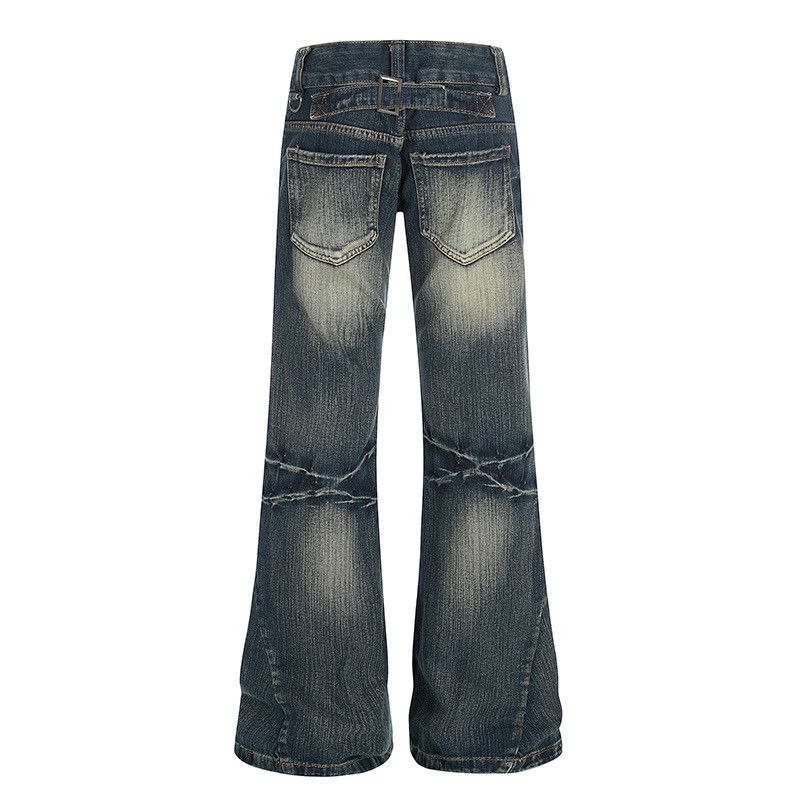 Vintage American retro distressed washed pleated flared jeans Size US 32 / EU 48 - 2 Thumbnail