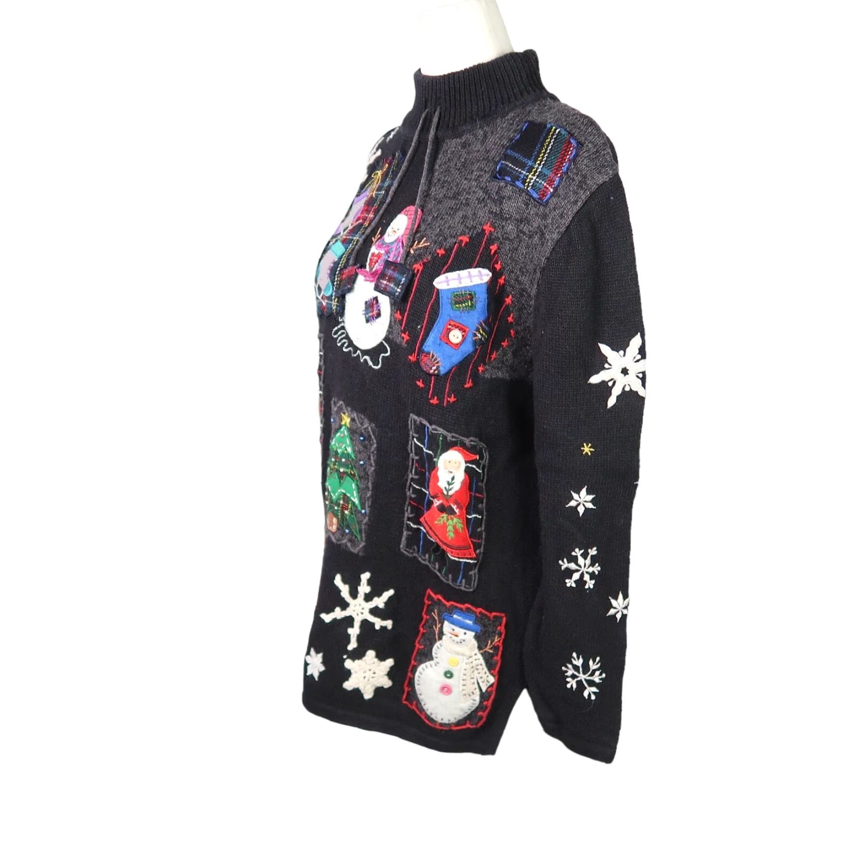 Vintage VINTAGE 90s Design Originals Black Knit Christmas Snowman Turtleneck Sweater S Women Size S / US 4 / IT 40 - 4 Thumbnail